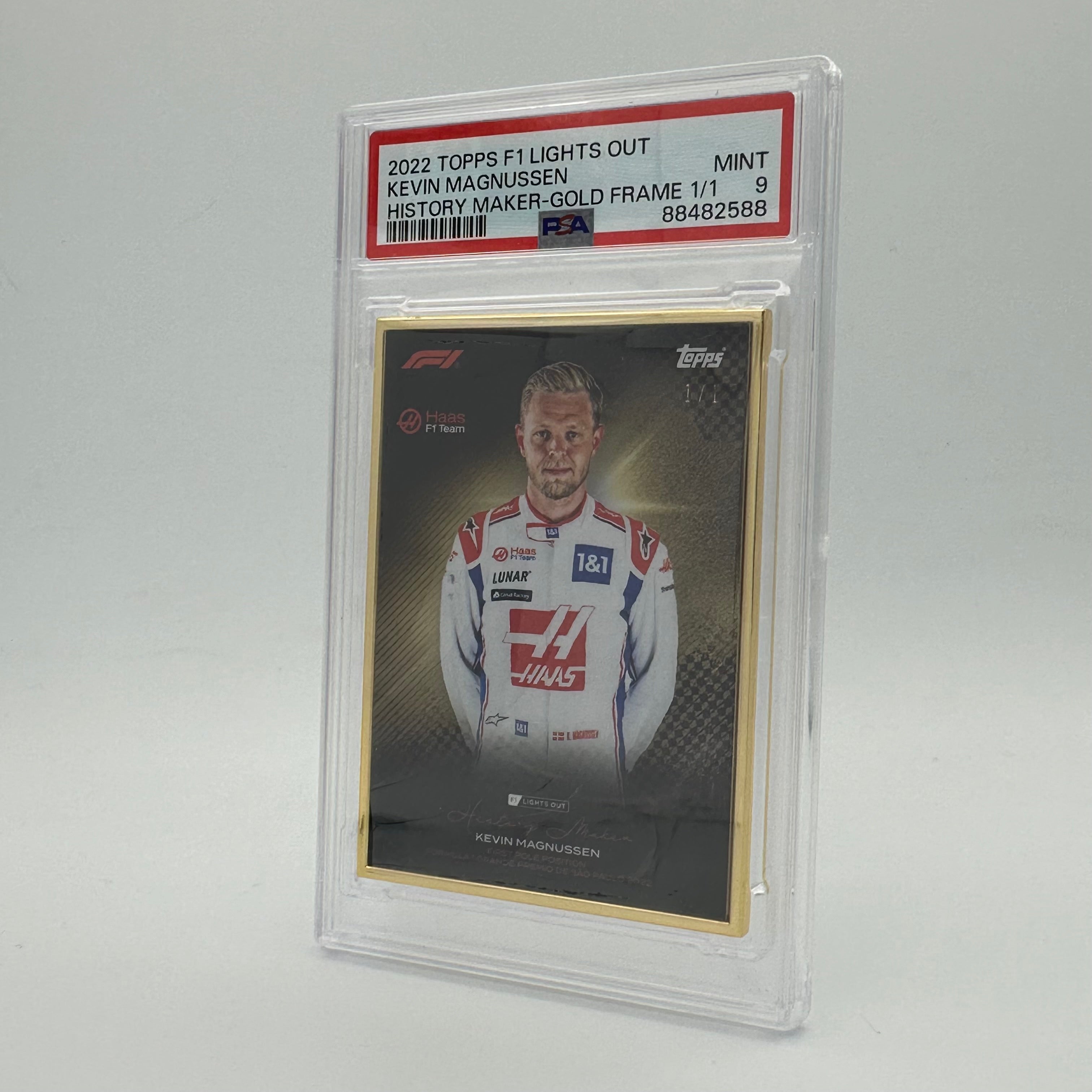 Kevin Magnussen 2022 Lights Out History Maker 1/1 Gold Frame PSA9 Graded Card - Perfect for F1 Racing Fans, Collectors, and Memorabilia Displays