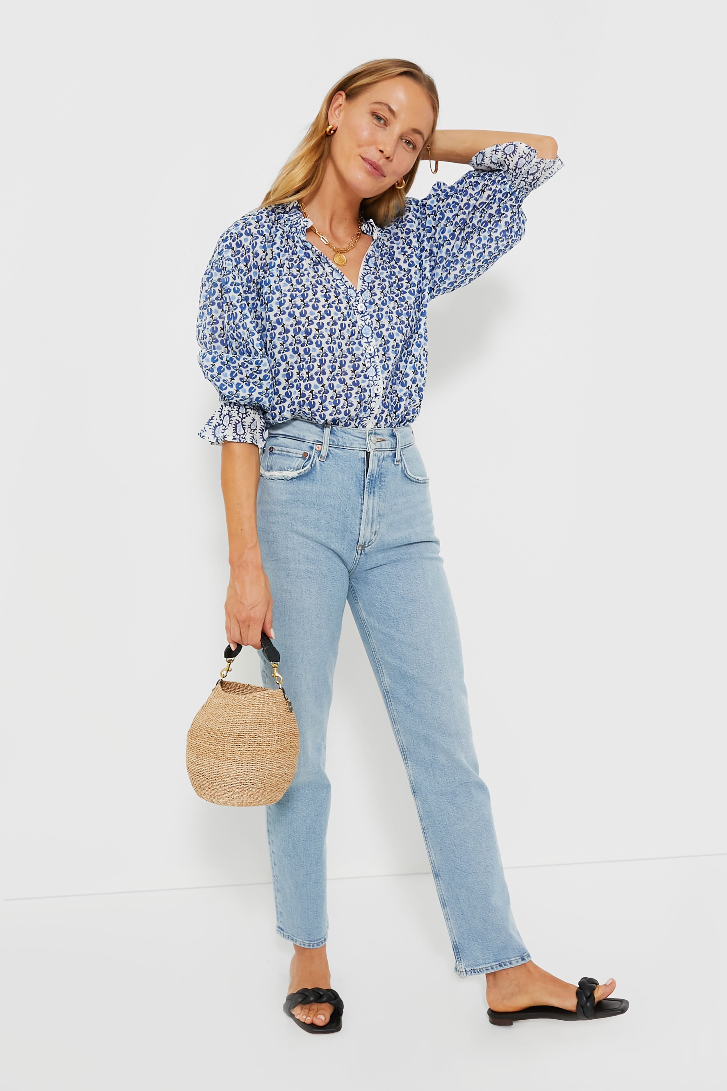 Blue Lavinia Rachel Shirt for Women - Stylish Casual Button Down Blouse for Everyday Wear | Perfect for Office, Dating & Weekend Outfits