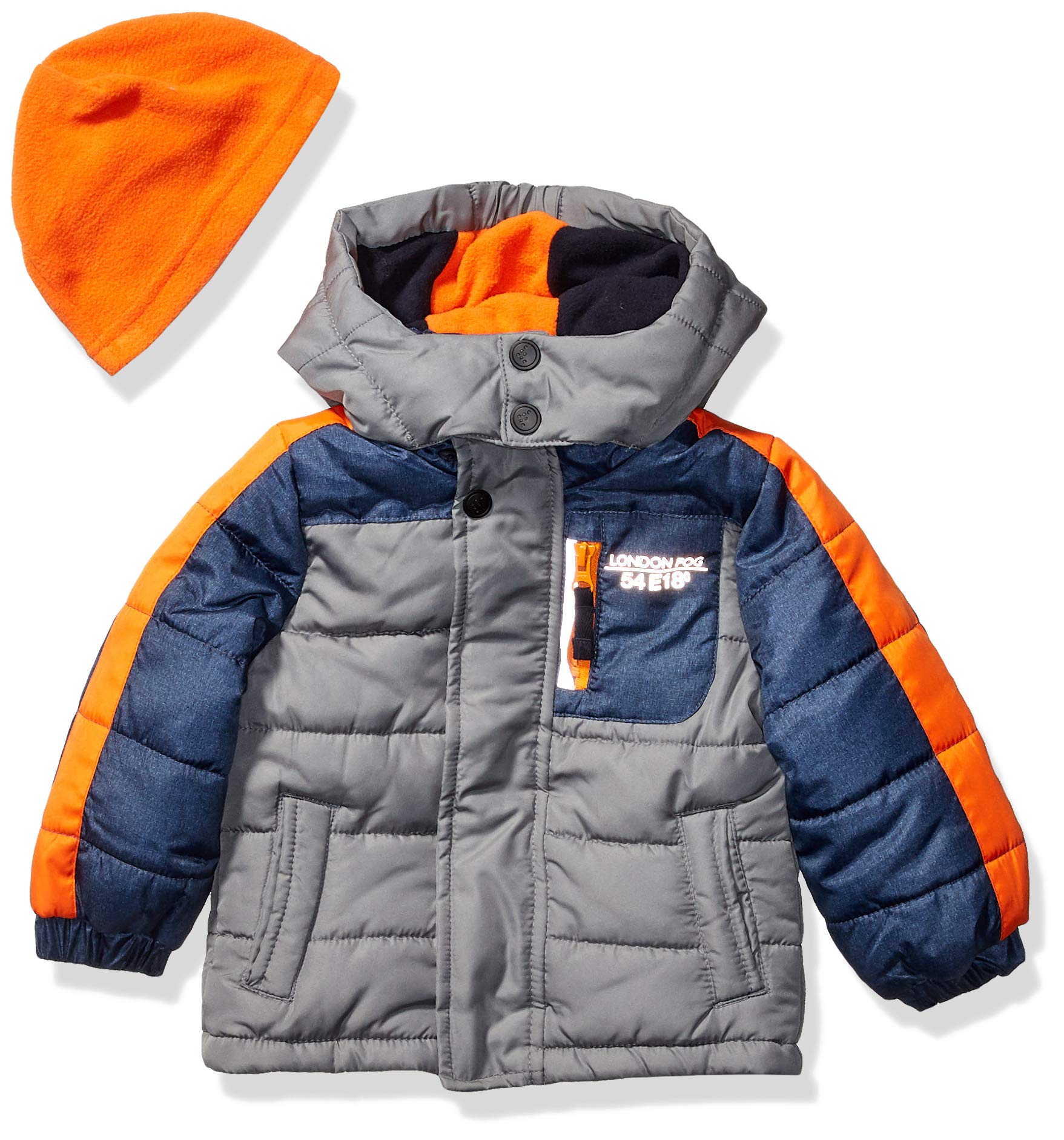 London Fog Toddler Boys' Puffer Jacket with Hat - Winter Warm Coat for Kids