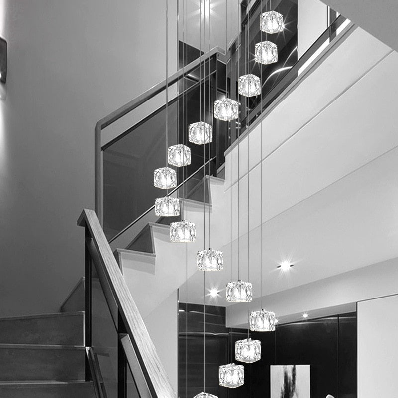 Square Crystal Cubes Chandelier - Modern Luxury Ceiling Light Fixture for Dining Room, Living Room & Bedroom Decor