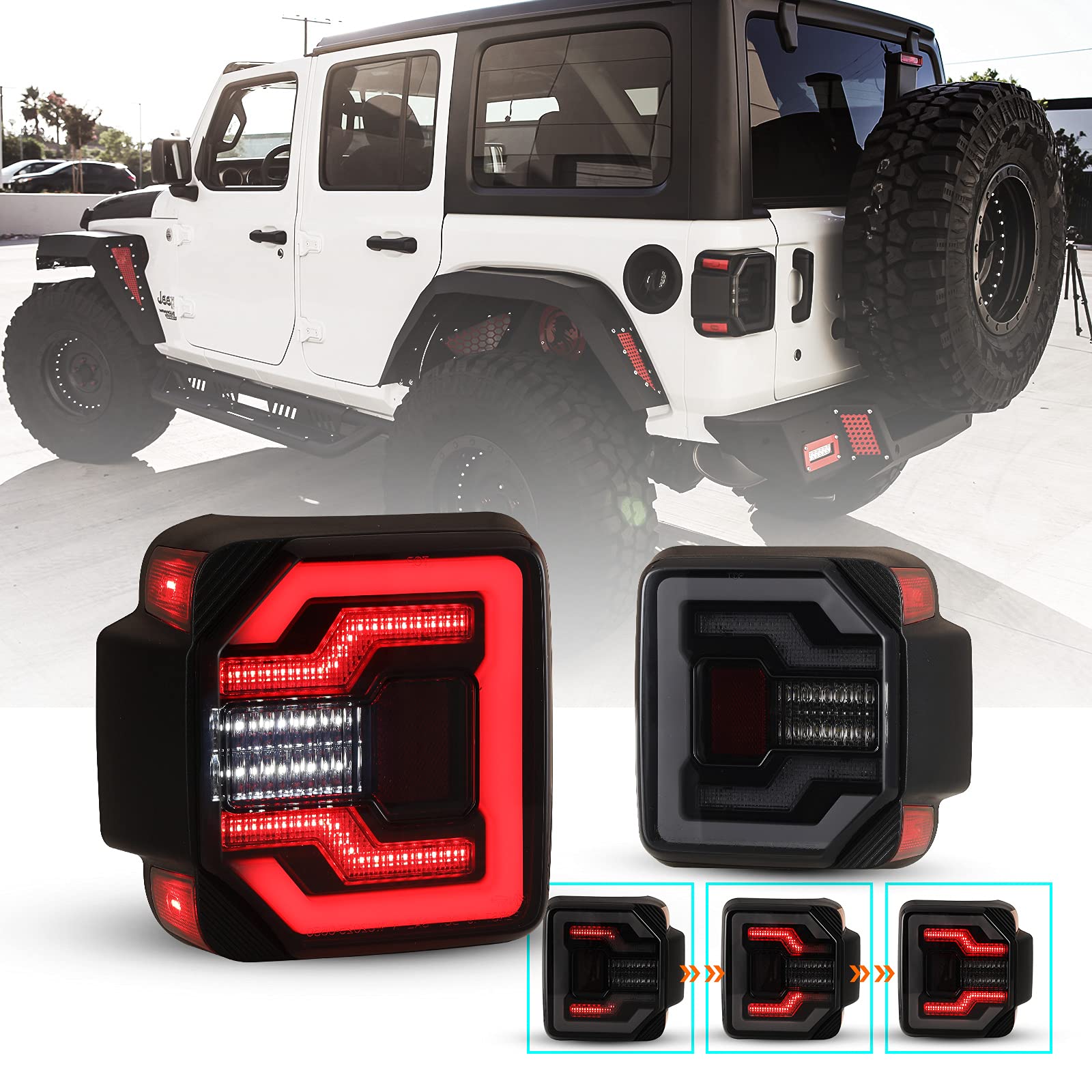 WOLFSTORM LED Tail Lights for 2018-2023 Jeep Wrangler JL - Sequential Turn Signal Lights, Smoked Lens Design - Perfect for Off-Roading & Night Driving