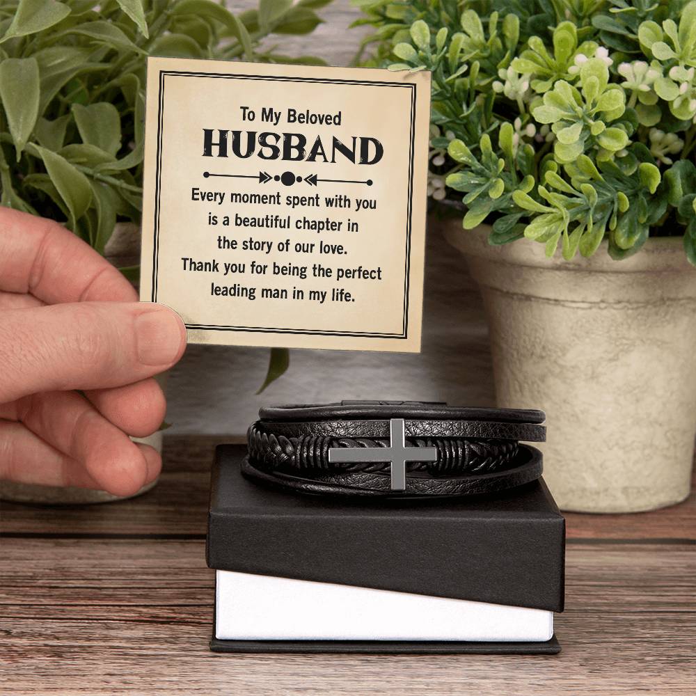 Genuine Leather Cross Bracelet for Men - Thoughtful Gift for Husband from Wife - Perfect for Anniversaries, Birthdays & Special Occasions