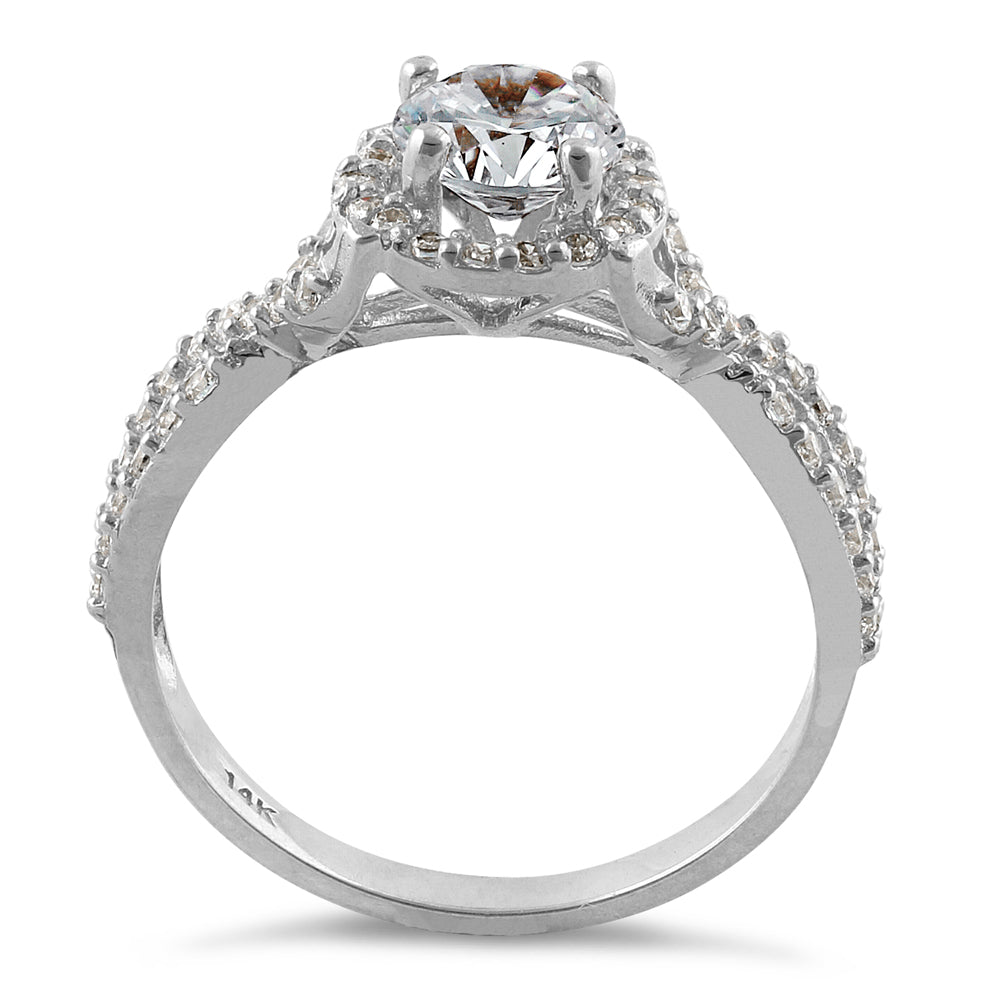 14K White Gold Twisted Round Halo Engagement Ring with Clear CZ Stones - Perfect for Proposals, Anniversaries & Special Occasions