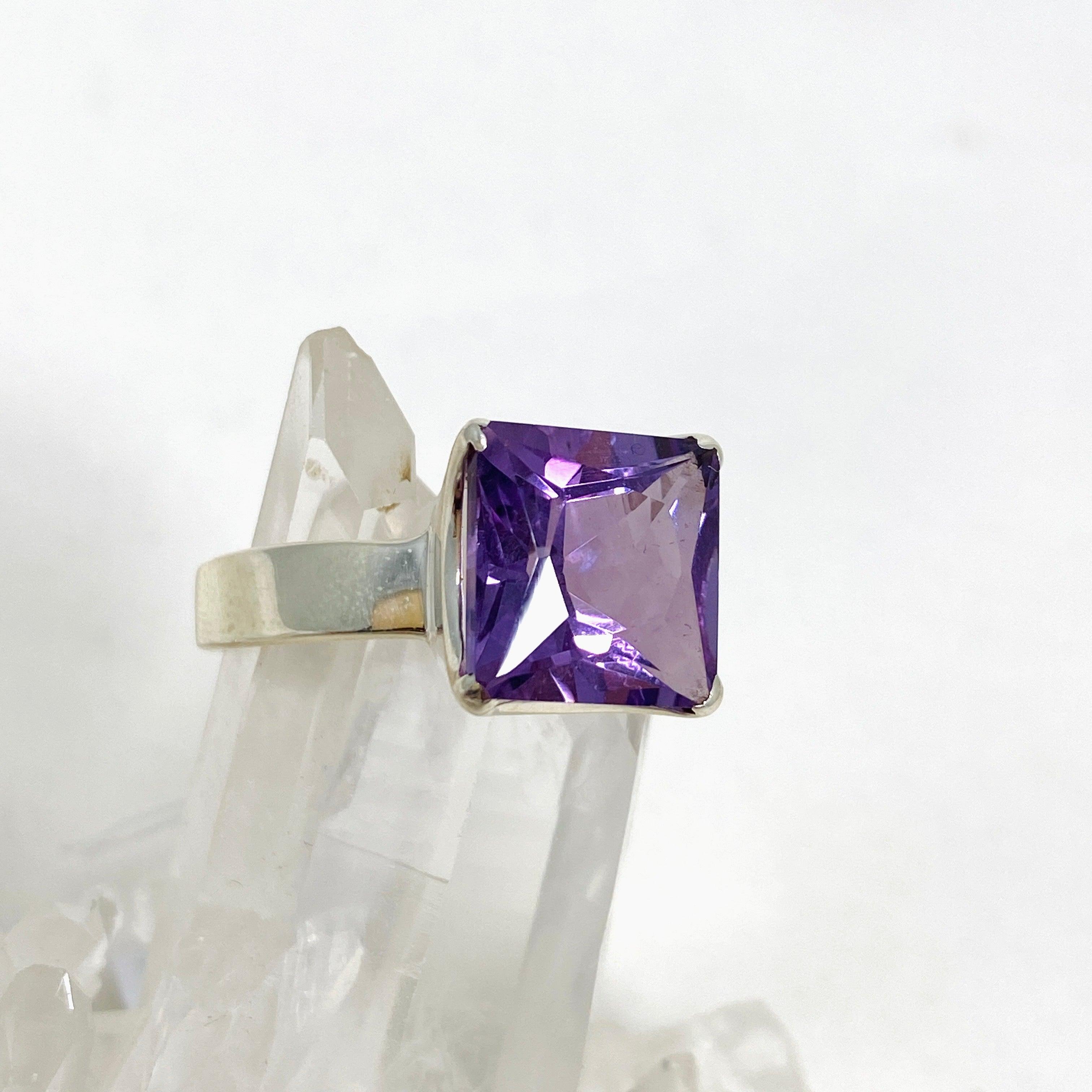 Amethyst Faceted Square Ring - Size 11 - PRGJ424 - Perfect for Women's Fashion, Gift Giving & Special Occasions