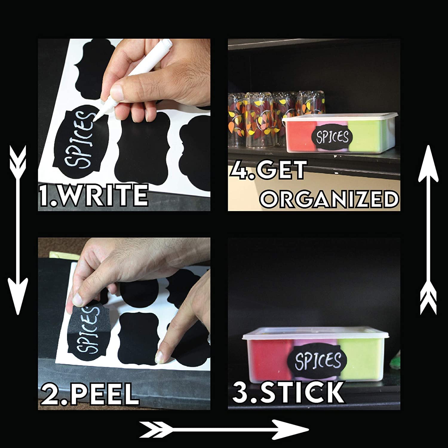 Mantah Wavy Chalkboard Labels 200pcs with 2 White Chalk Markers - Reusable Waterproof Chalk Labels for Storage Bins, Food Containers, Jars & Organizing - Perfect for Pantry, Kitchen, Office & Classroom Organization