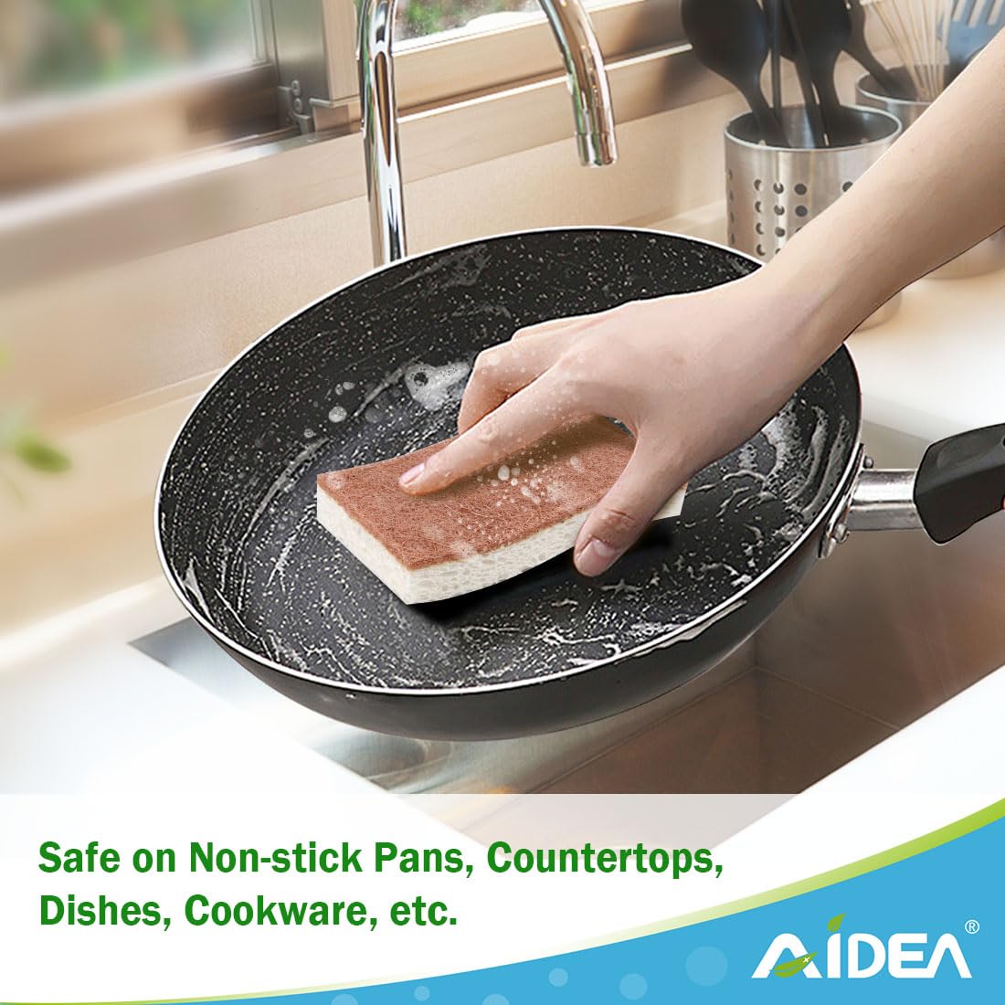 AIDEA Non-Scratch Sponge 12-Pack - Safe for Non-Stick Cookware & Dishes - Kitchen & Bath Cleaning