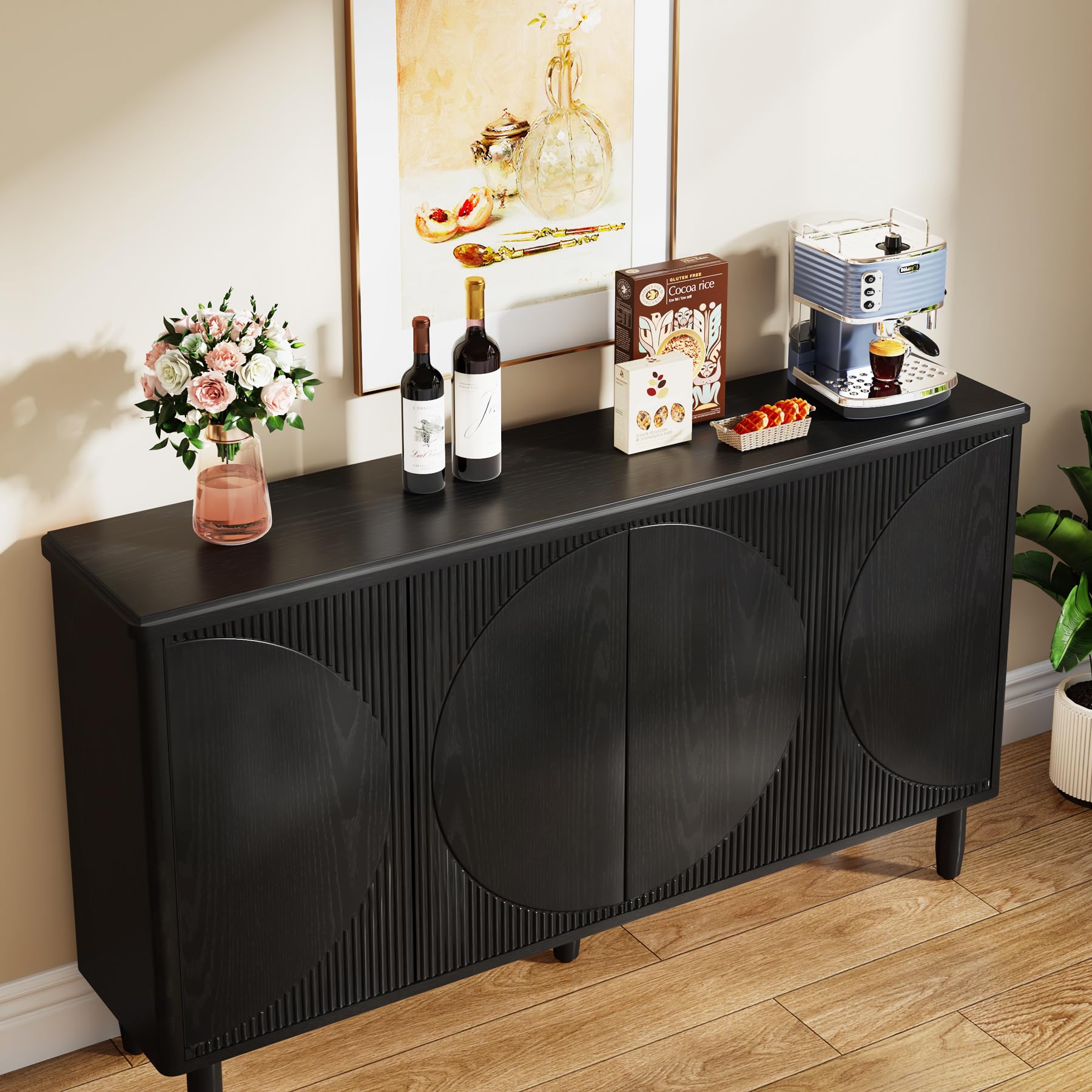Tribesigns Modern All Black Buffet Cabinet Sideboard with Storage, Kitchen Dining Room Buffet Table with Doors for Living Room, Perfect for Home Organization and Stylish Storage Solutions
