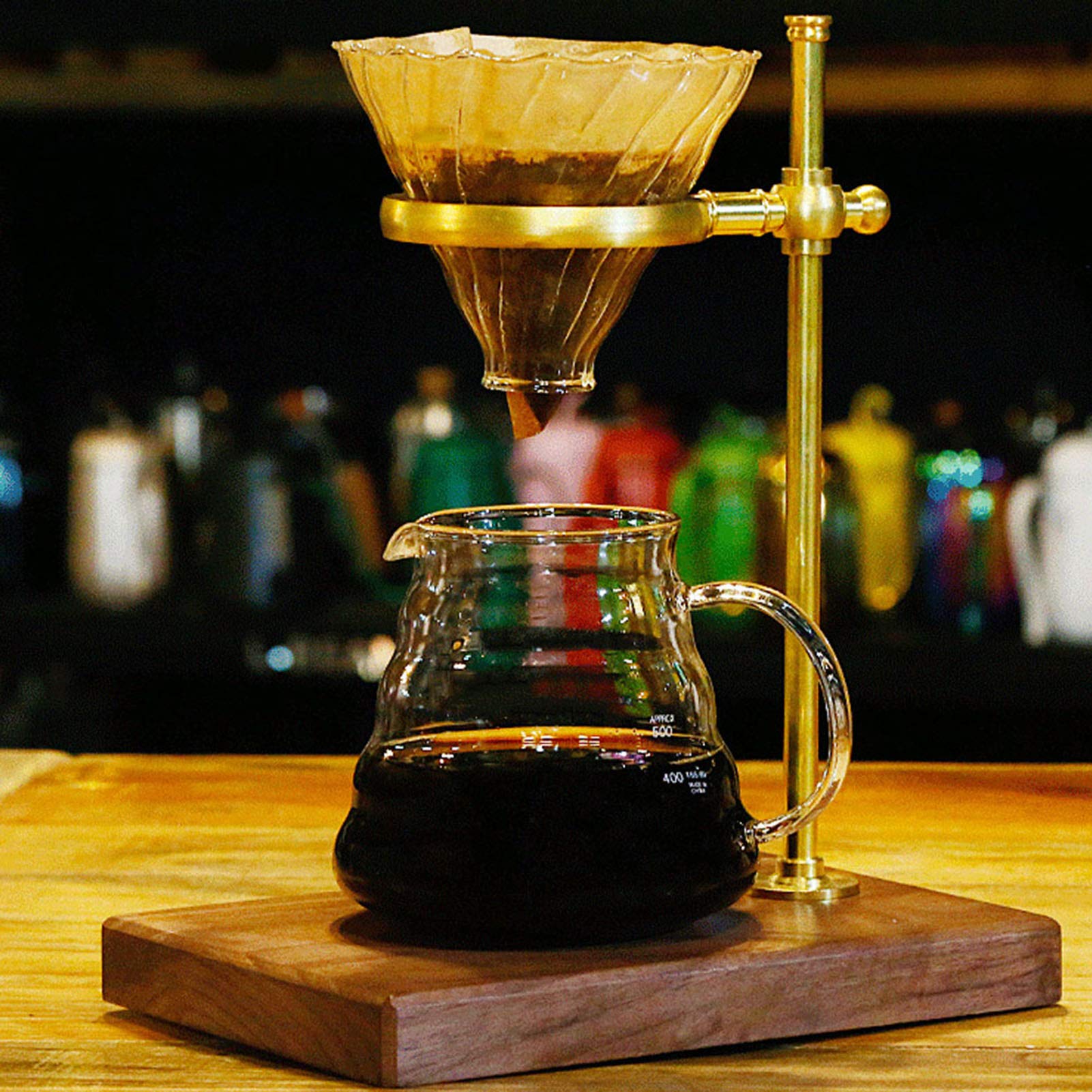 Premium Adjustable Height Coffee Filter Holder - Wood & Brass Drip Filter Cup Stand for Pour Over Coffee - Perfect for Home, Office & Coffee Shops