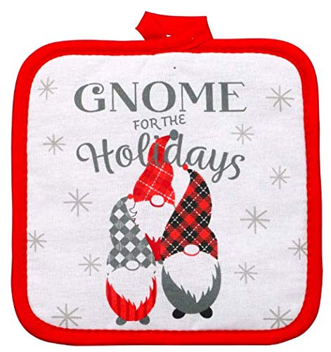 Gnome-Themed Holiday Kitchen Towel Set (5-Piece) - Christmas Dish Towels, Oven Mitt & Pot Holders - Festive Gnome Decor for Kitchen - Printed Cotton Hand Towels - Perfect for Holiday Cooking, Baking & Home Decor