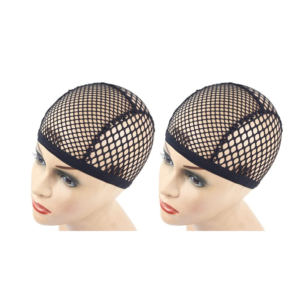 YANTAISIYU 2 Pack Black Stretchable Mesh Wig Caps with 4 Hair Clips - Breathable Crochet Braided Wig Liner for Wig Making & Hair Styling - Perfect for Cosplay, Daily Wear & Protective Hairstyles