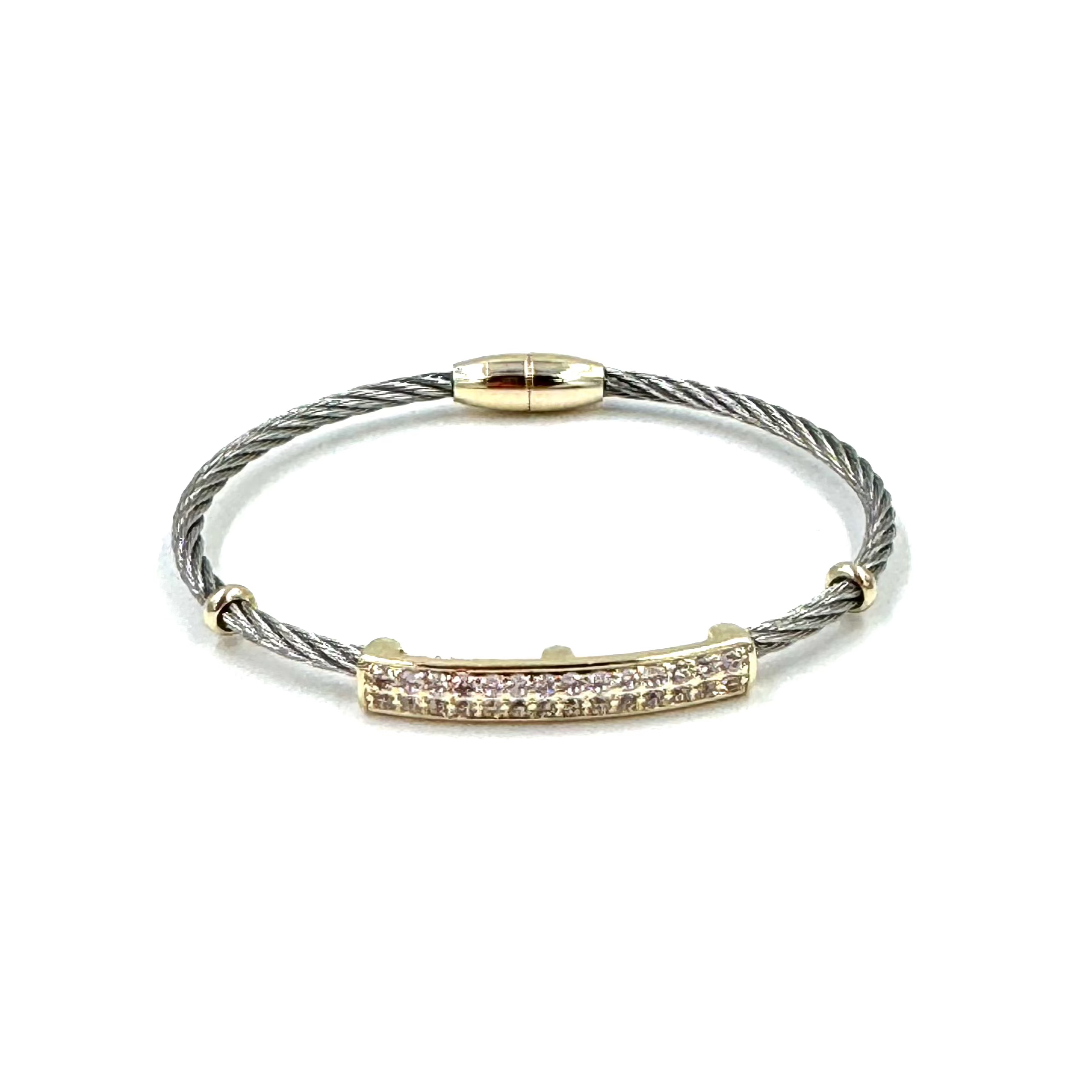 Ashley Gold Stainless Steel CZ Bar & Twisted Rope Bangle Bracelet for Women - Elegant Jewelry Gift for Birthday, Anniversary & Special Occasions