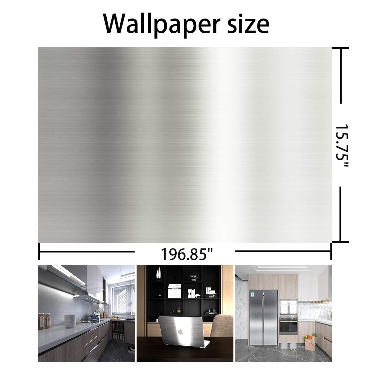 Premium Silver Contact Paper for Refrigerator & Dishwasher - Stainless Steel Metallic Look Peel & Stick Wallpaper | Thickened Waterproof, Oil Proof, Self-Adhesive & Removable | Perfect for Kitchen Backsplash, Cabinet Liners & DIY Home Decor