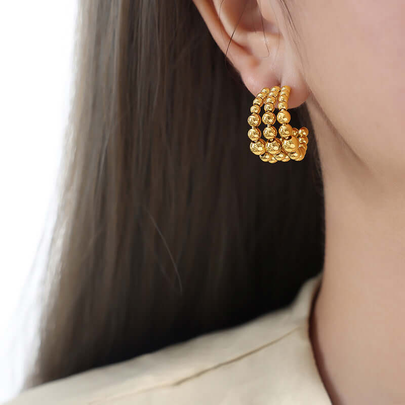 Chunky Fat C Hoop Two Tone Beaded Earrings for Women | F965 | Trendy Boho Jewelry for Parties, Weddings & Everyday Wear