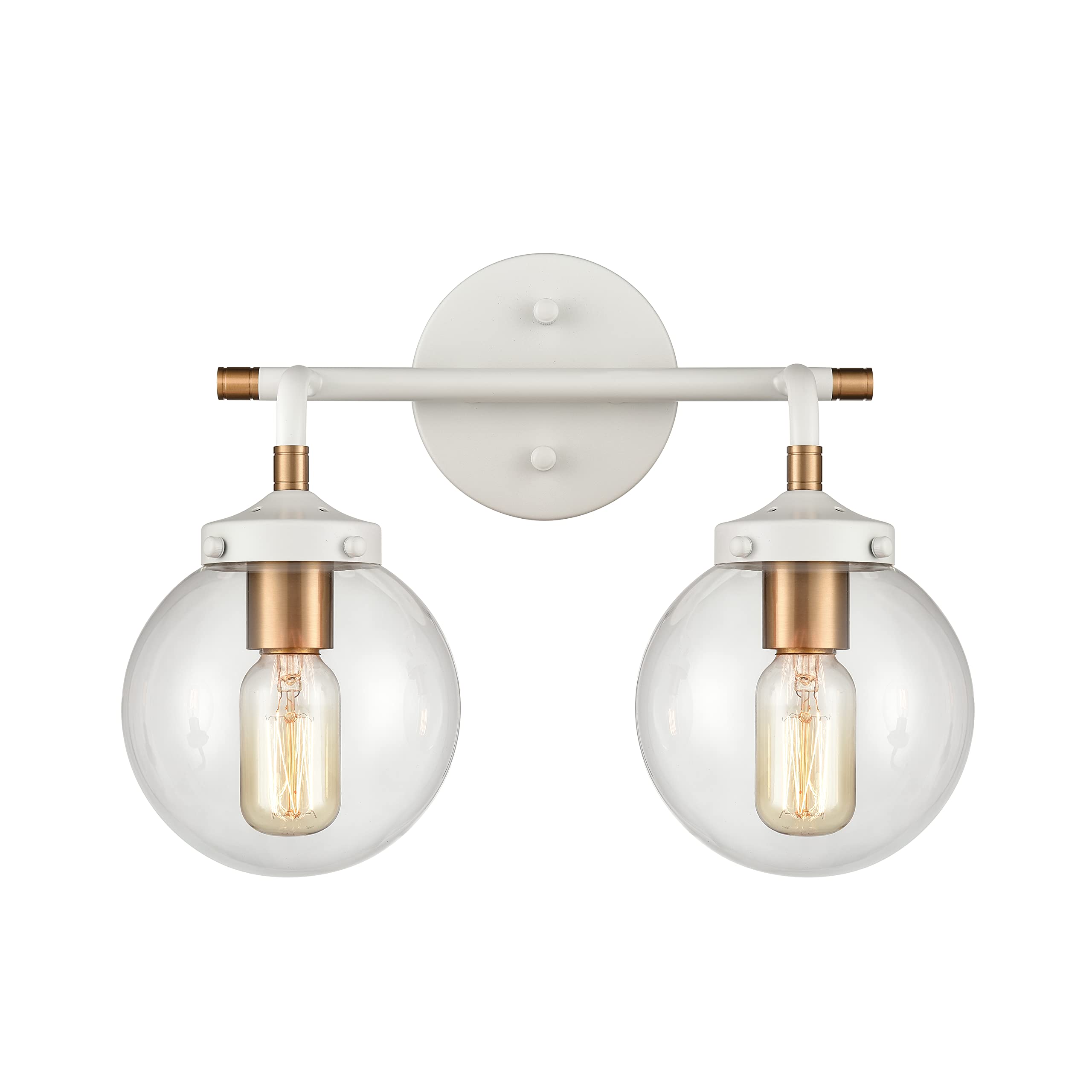 Elk Home Boudreaux 2-Light Vanity Bathroom Light Fixture - Matte White Finish with Clear Glass Shades, Modern Contemporary Style for Bathroom, Bedroom or Dressing Room Lighting
