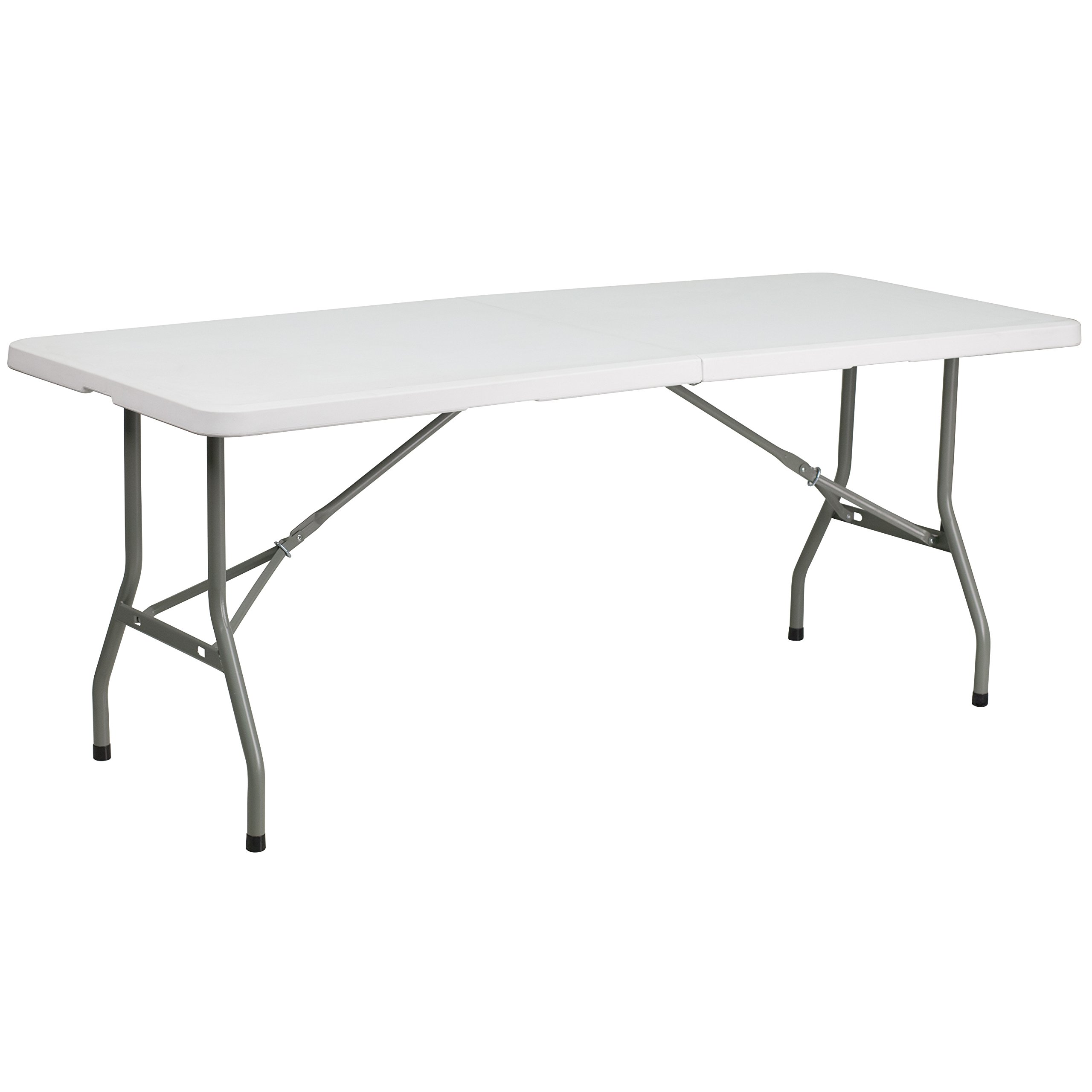 6-Foot Bi-Fold Granite White Plastic Folding Table with Carrying Handle - Portable & Sturdy for Parties, Events, Camping & Home Use