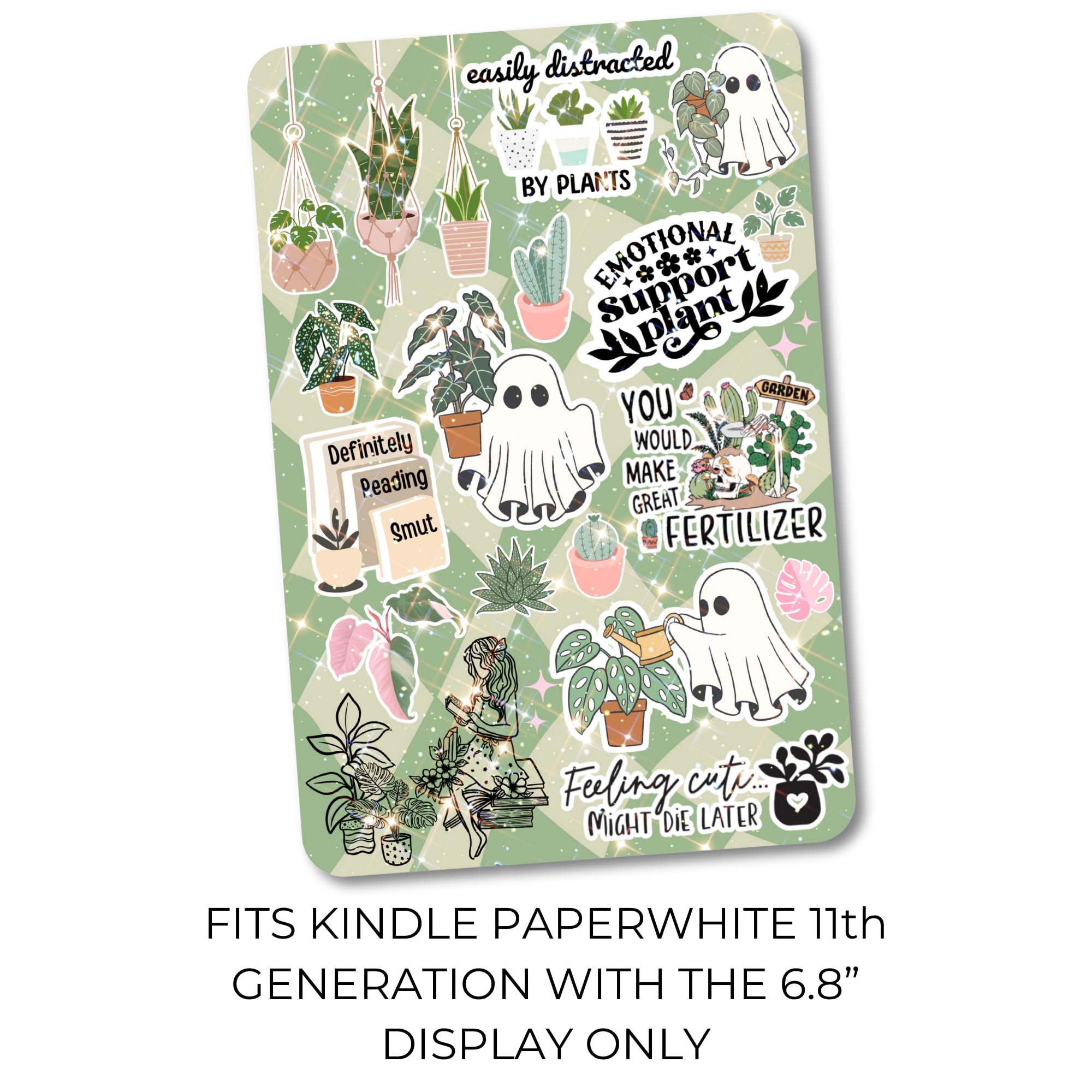 Clear Kindle Back Cover Insert for Kindle Paperwhite 11th Generation | Bookish E-Reader Case Insert with Agave Green Cardstock | BookTok Inspired Stickers | Perfect Gift for Book and Plant Lovers | Ideal for Reading, Travel & Book Club Meetings