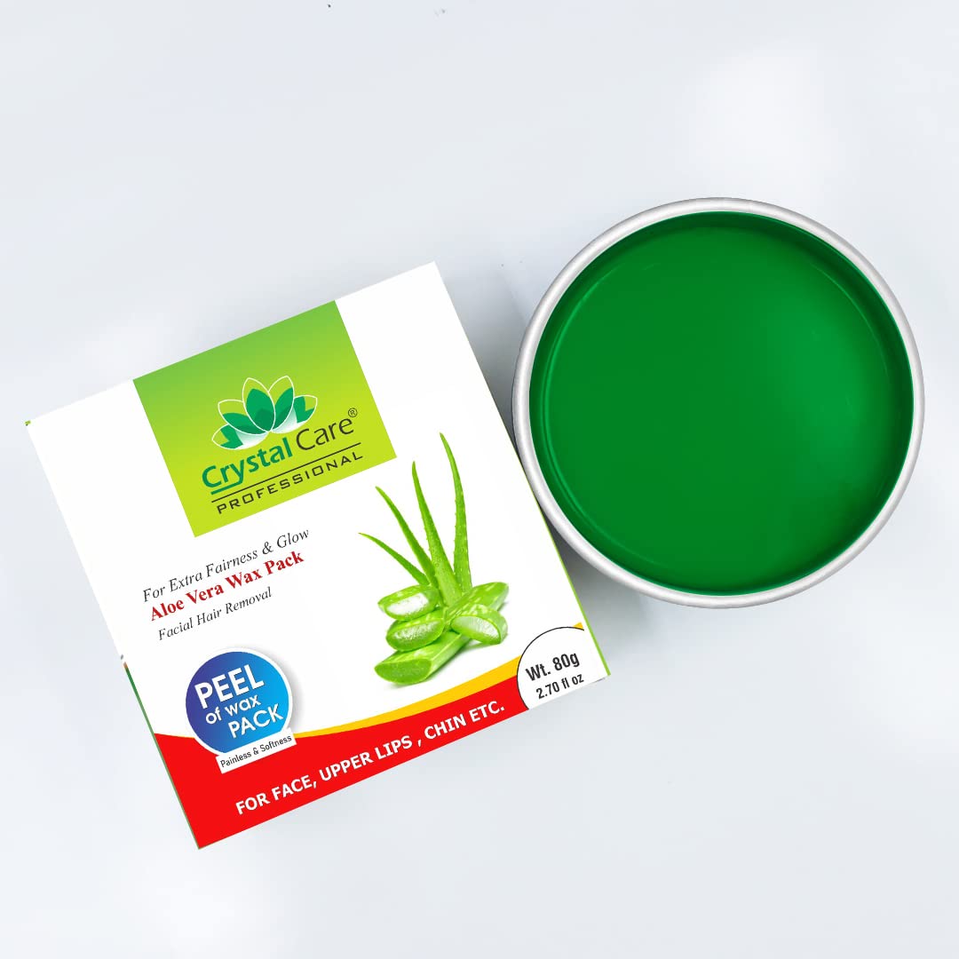 Aloe Vera Wax for Smooth Skin - Crystal Care Hair Removal Wax Kit with Free Spatula for Face, Upper Lips & Chin - At-Home Waxing for Glowing Skin