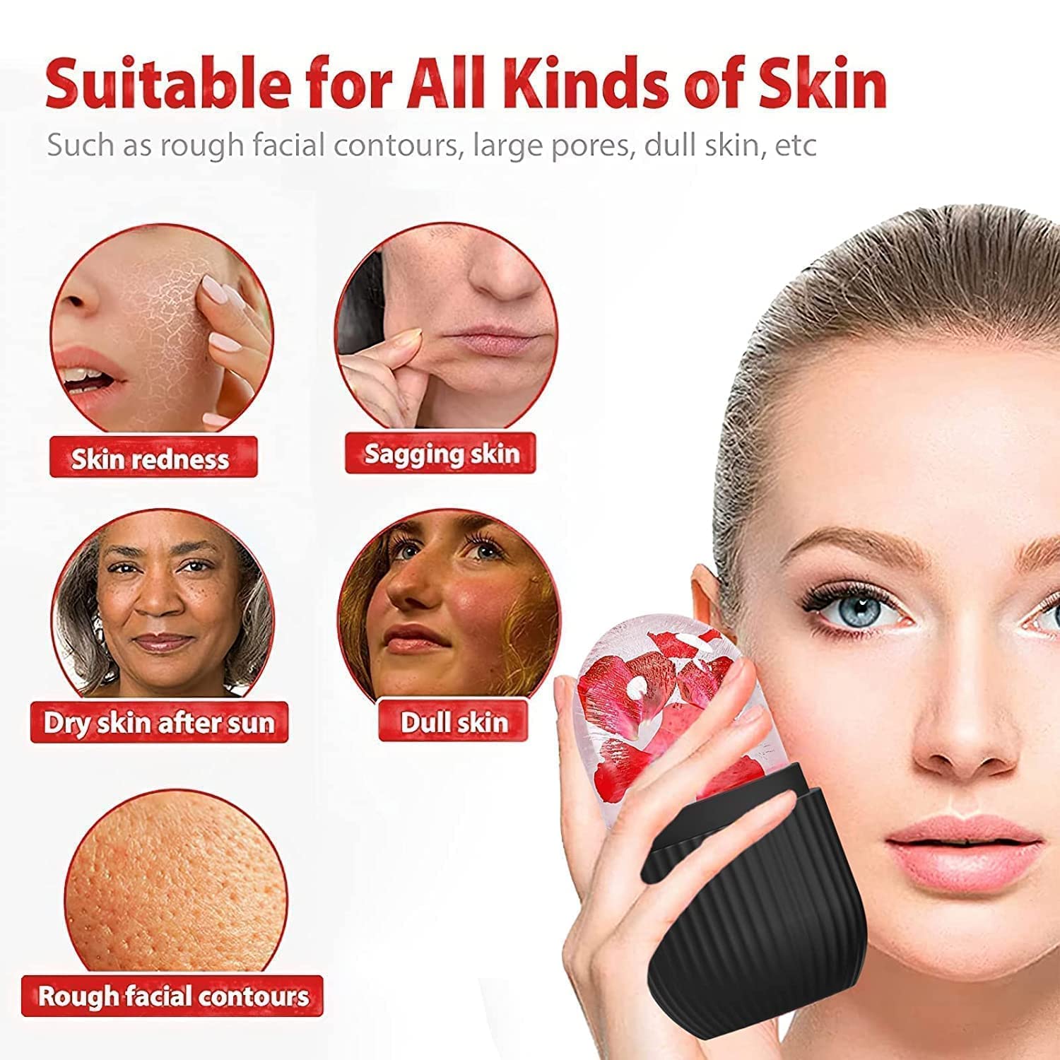 QWENOX® Reusable Facial Ice Roller for Skin Tightening & Pore Minimizing - Cooling Face Massager for Glowing Skin & Puffiness Relief - Perfect for Morning Routine, Post-Workout Recovery & Spa Treatments (Multi)