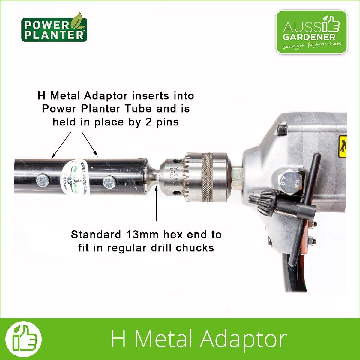 Power Planter H Metal Adapter for 13mm Drill - Heavy Duty Garden Planting Tool for Flowers, Vegetables & Landscaping
