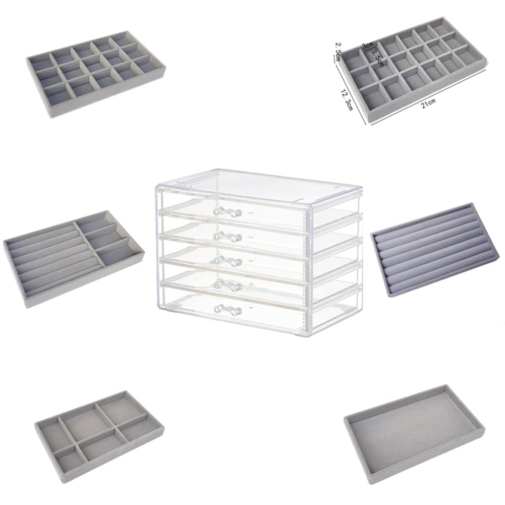 Clear Acrylic Jewelry Box with Velvet Lining - 15 Grid Jewelry Organizer Tray for Necklaces, Rings & Earrings | Jewelry Storage & Display Case for Dresser, Vanity & Travel