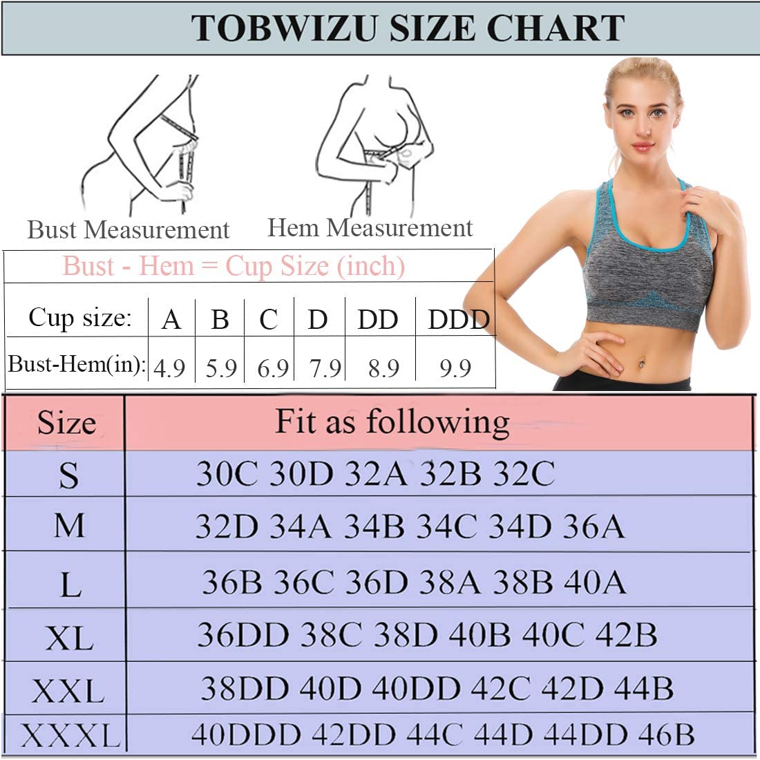 TOBWIZU Women's Medium Support Sports Bras with Pocket - Yoga, Gym & Activewear for Running, Workouts & Fitness Training