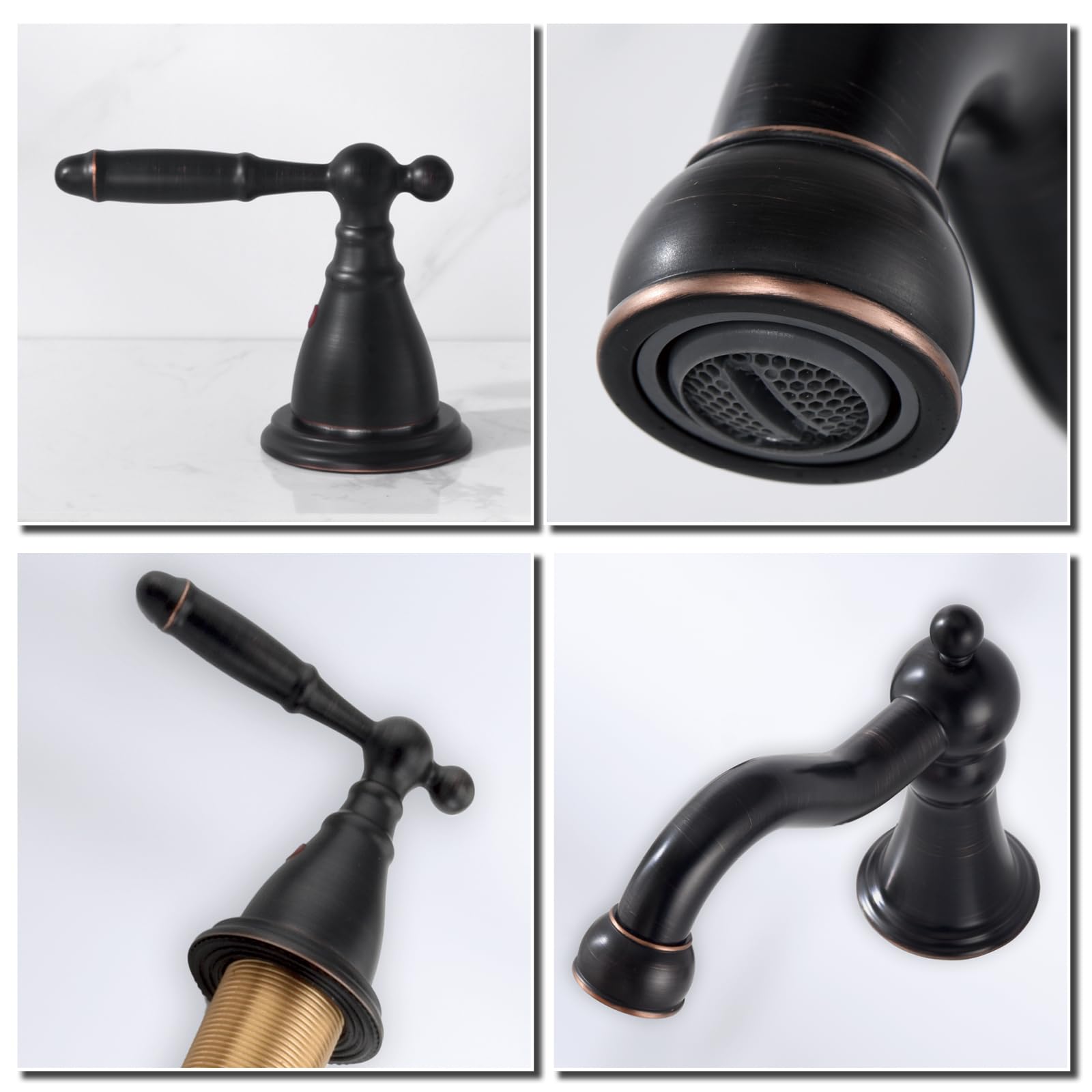 RKF Oil Rubbed Bronze Two Handle Widespread Bathroom Sink Faucet with Pop-up Drain & Supply Hoses - WF013-4 | Perfect for Modern Bathroom Renovation & Vanity Upgrade