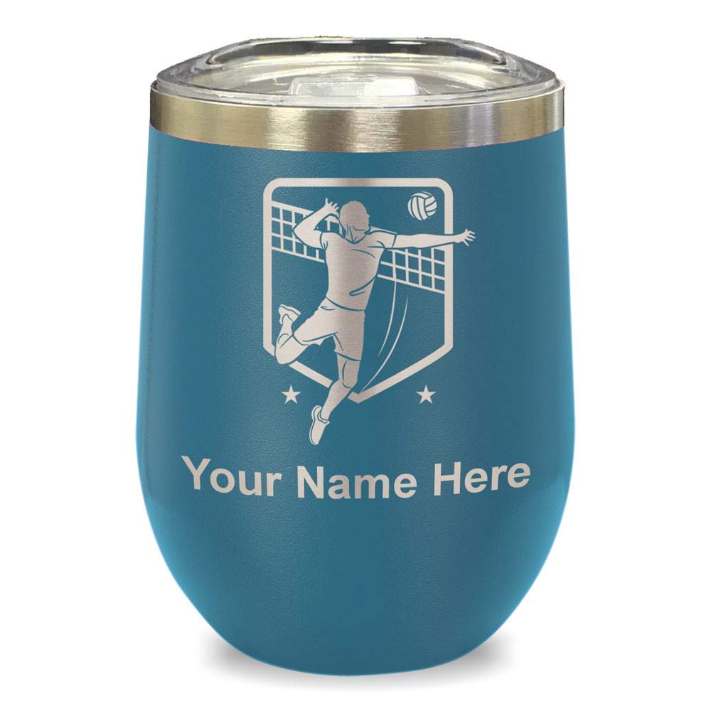 Personalized LaserGram Double Wall Stainless Steel Wine Tumbler - Custom Engraved Volleyball Player Design, Insulated for Hot & Cold Drinks (Slate Blue) - Perfect Gift for Athletes, Coaches & Sports Lovers