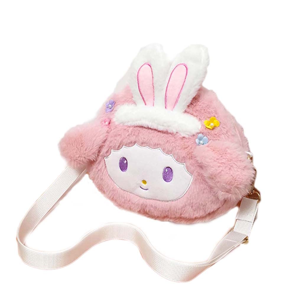 Cute Cartoon Anime Plush Messenger Bag with Pearl Chain for Women & Girls - Perfect for School, Work, and Casual Outings