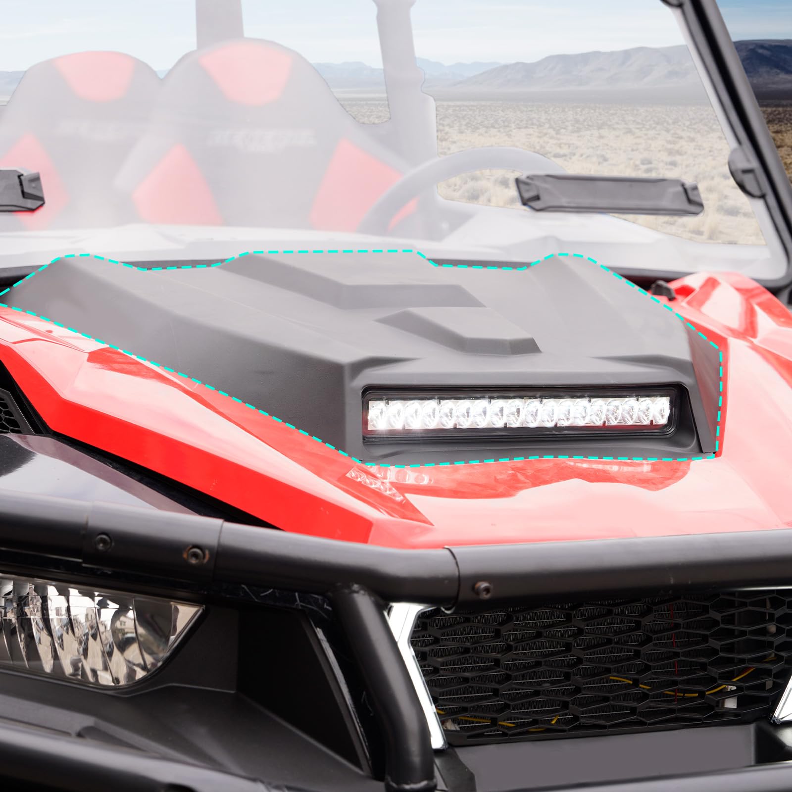 Polaris General 1000 Hood Scoop with LED Spotlight - Front Hood Cover Accessory for 2016-2018 Polaris General 4 1000 EPS - Off-Road UTV Light Upgrade for Night Riding & Trail Adventures