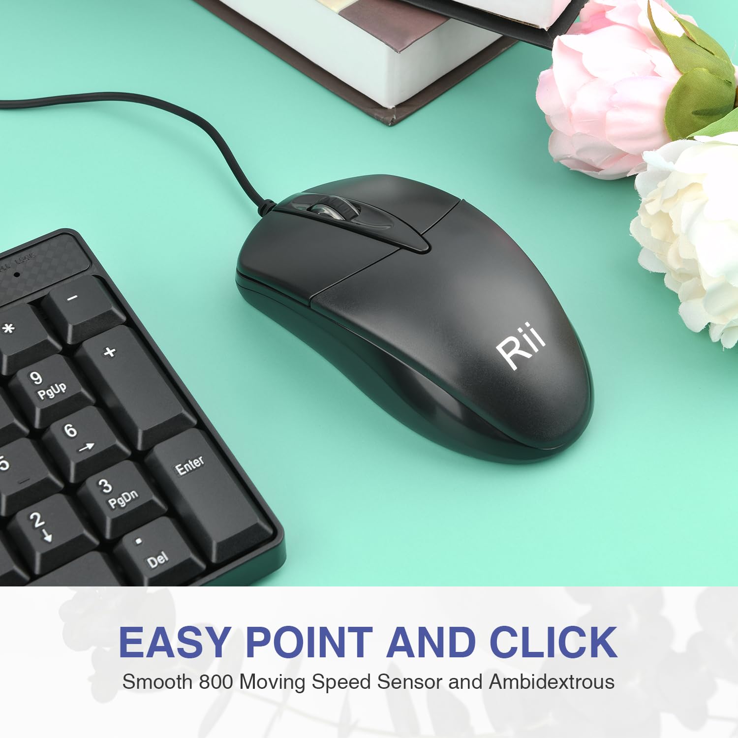 (10 Pack) Rii RK203 Ultra Slim Wired Keyboard and Mouse Combo Set with Number Pad - Full Size USB Keyboard & Mouse for PC, Laptop, Desktop, Windows - Perfect for Office, Gaming & Home Use
