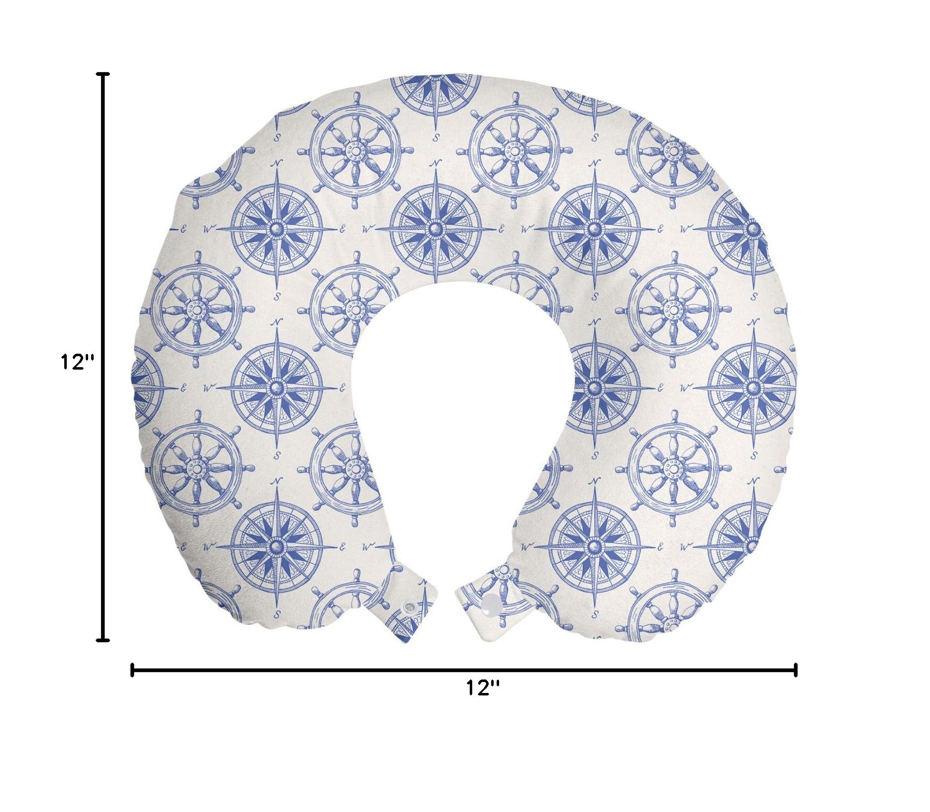 Ambesonne Nautical Memory Foam Travel Pillow - Marine Themed Neck Support with Hand-Drawn Ship Wheel & Compass Design - 12