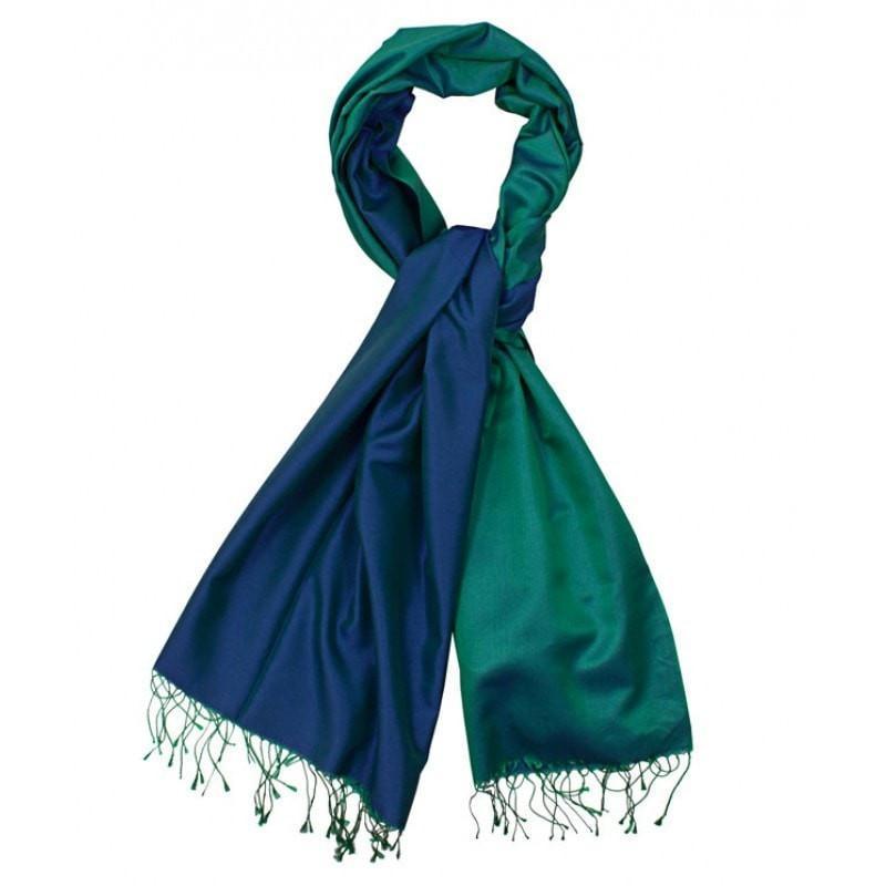 Aker Double Sided Silk Hijab Shawl - Premium Blue & Green Reversible Muslim Headscarf for Women - Perfect for Prayer, Work, and Special Occasions