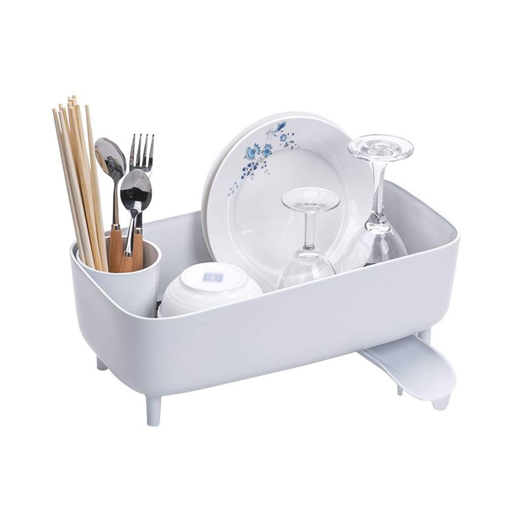 CCBUY White Plastic Dish Drying Rack - Kitchen Utensil Organizer & Dish Drainer for Countertop - Space Saving Kitchen Storage Solution for Plates, Cups and Cutlery - Perfect for Small Apartments and Busy Households