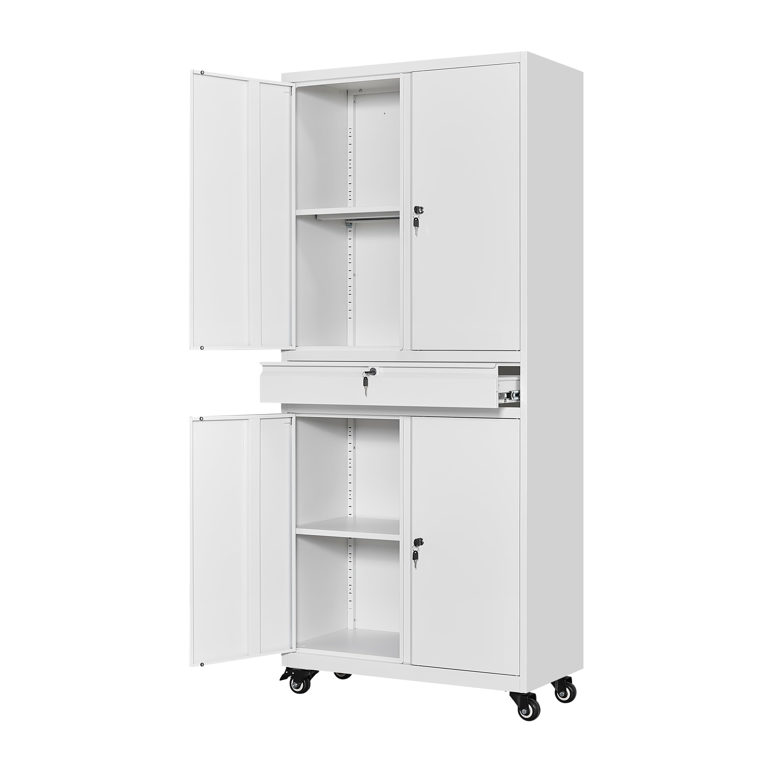 Yizosh Heavy Duty Metal Garage Storage Cabinet with Locking Doors & Adjustable Shelves - 73