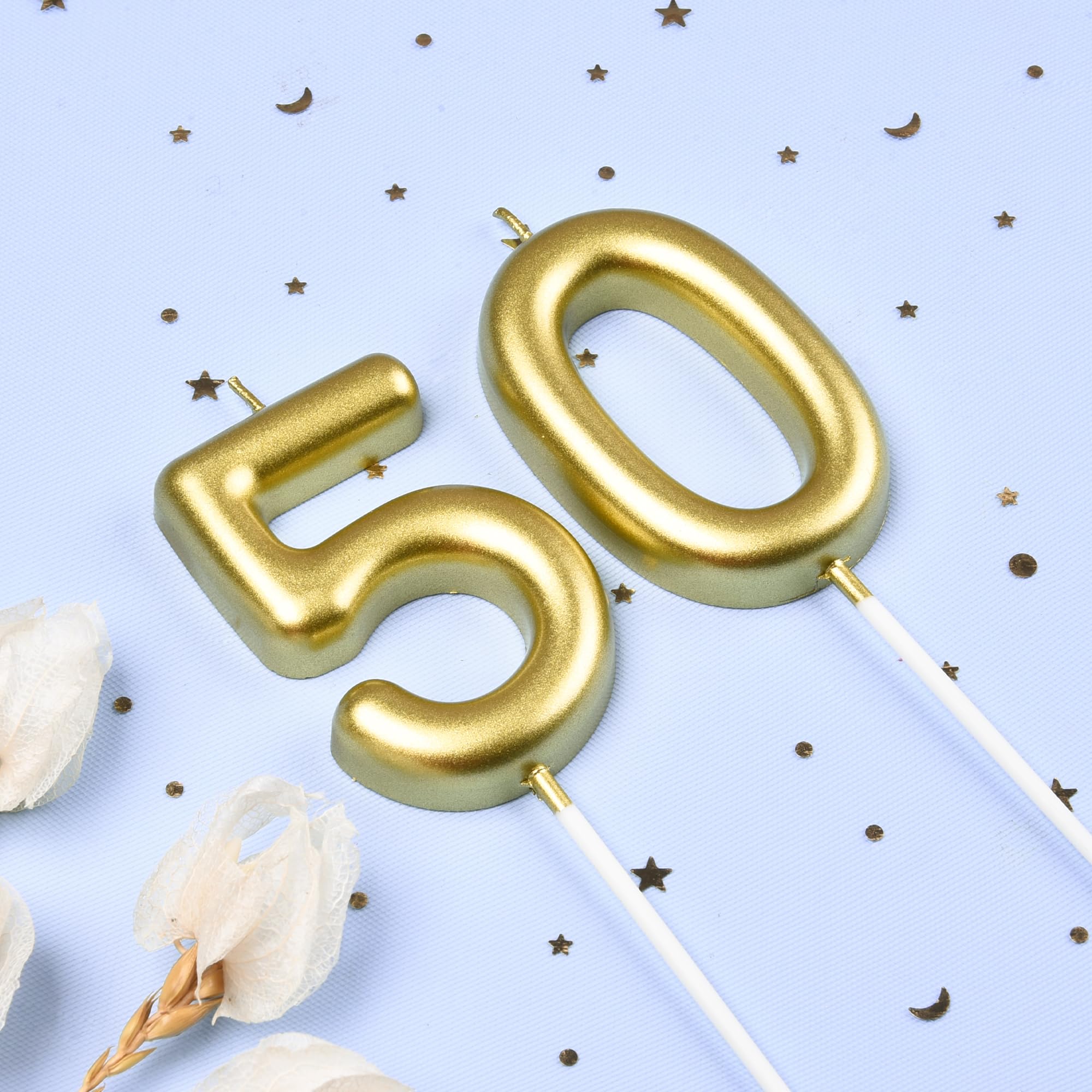 2.76 Inch Gold Number 50 Birthday Candles for Cake Decorating - Classic Gold Number Candles for Birthday Party Celebrations & Anniversary Events