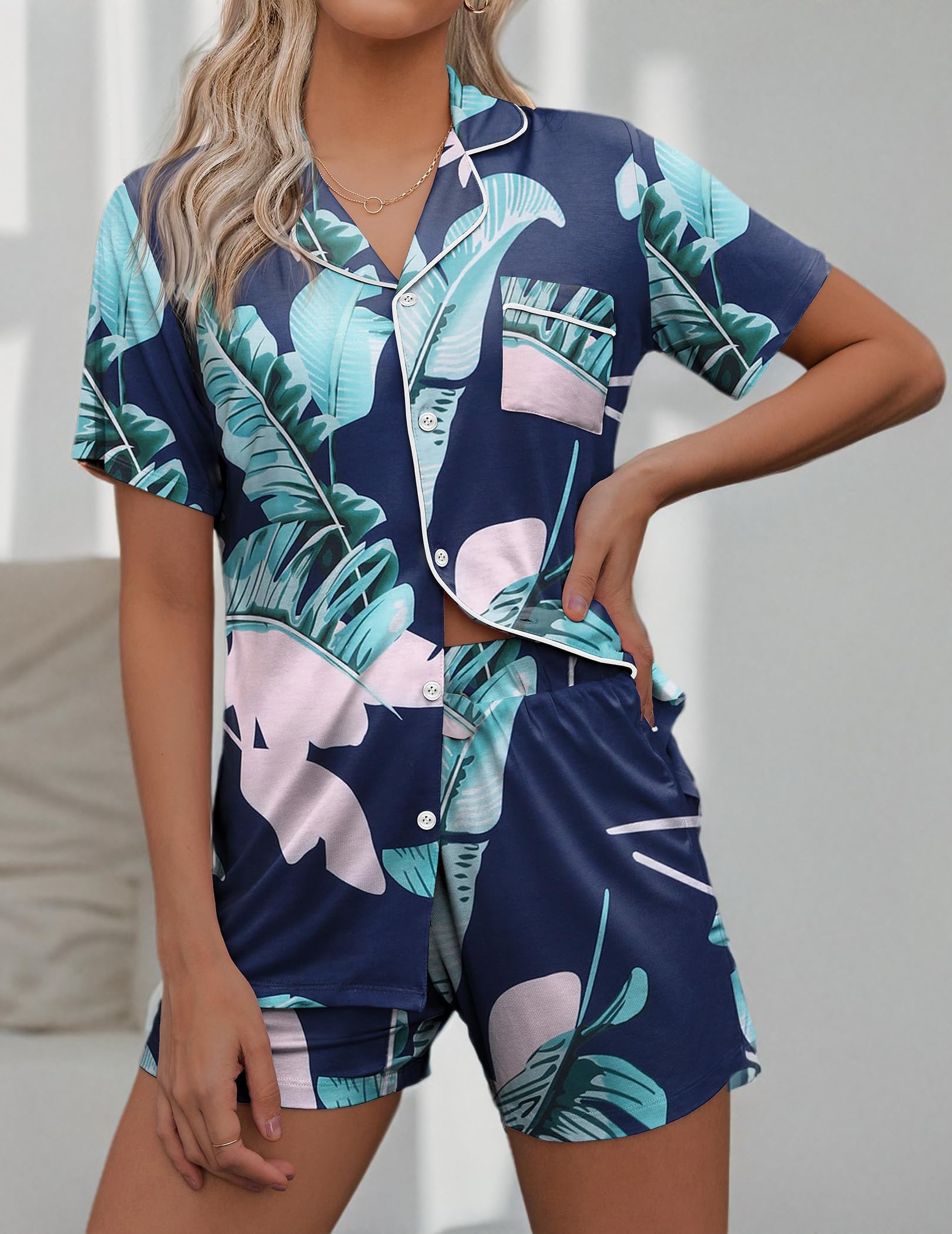 Ekouaer Women's Soft Short Sleeve Pajama Set - Button Down Sleepwear & Lounge 2-Piece PJs for Comfortable Nights, Relaxing at Home, and Cozy Weekends