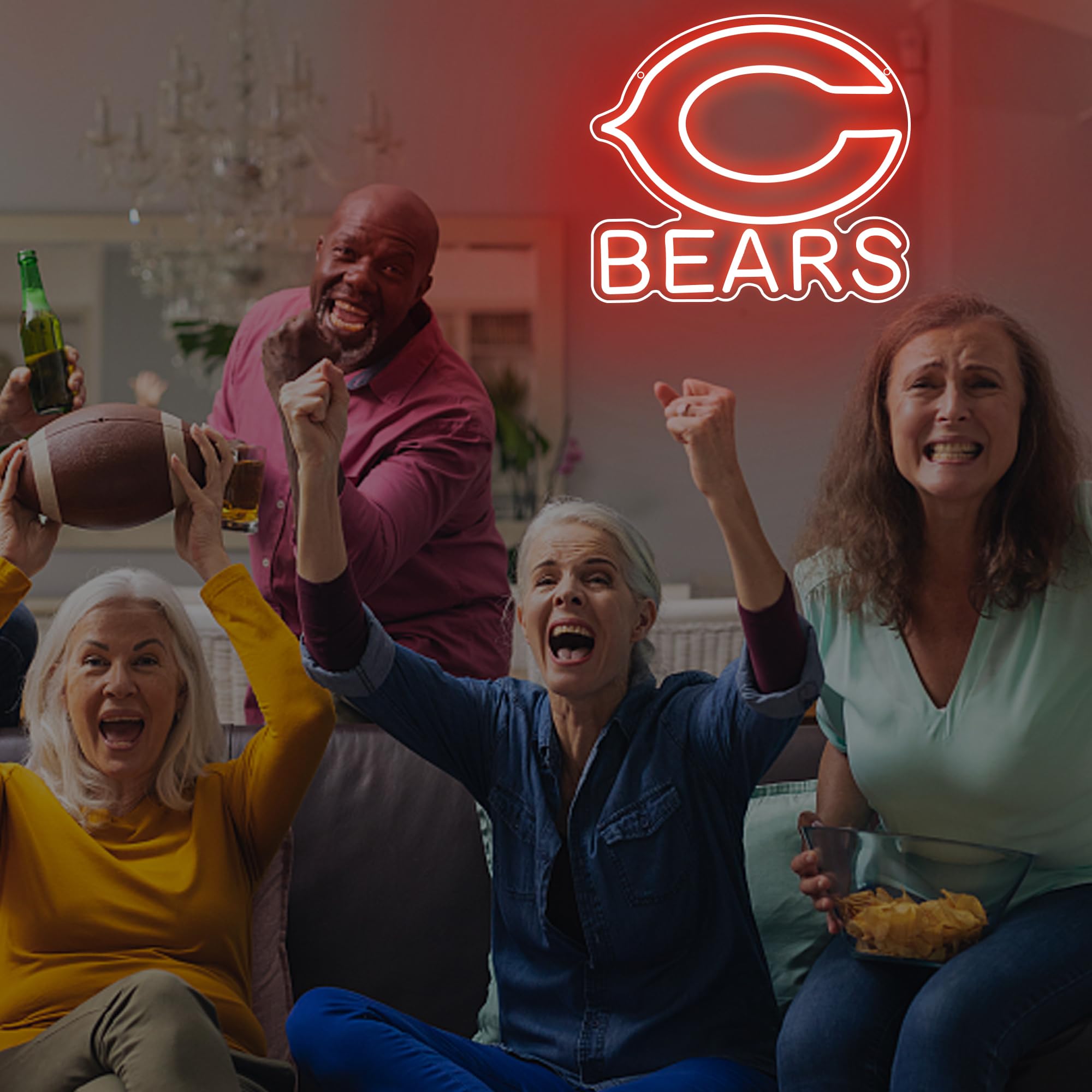 Football Team Bears LED Neon Sign - 12.2x13.5 Inch Orange Wall Decor for Man Cave, Sports Bar & Game Room | Perfect Birthday Gift for Football Fans & Party Club Decor (ZYLD115)