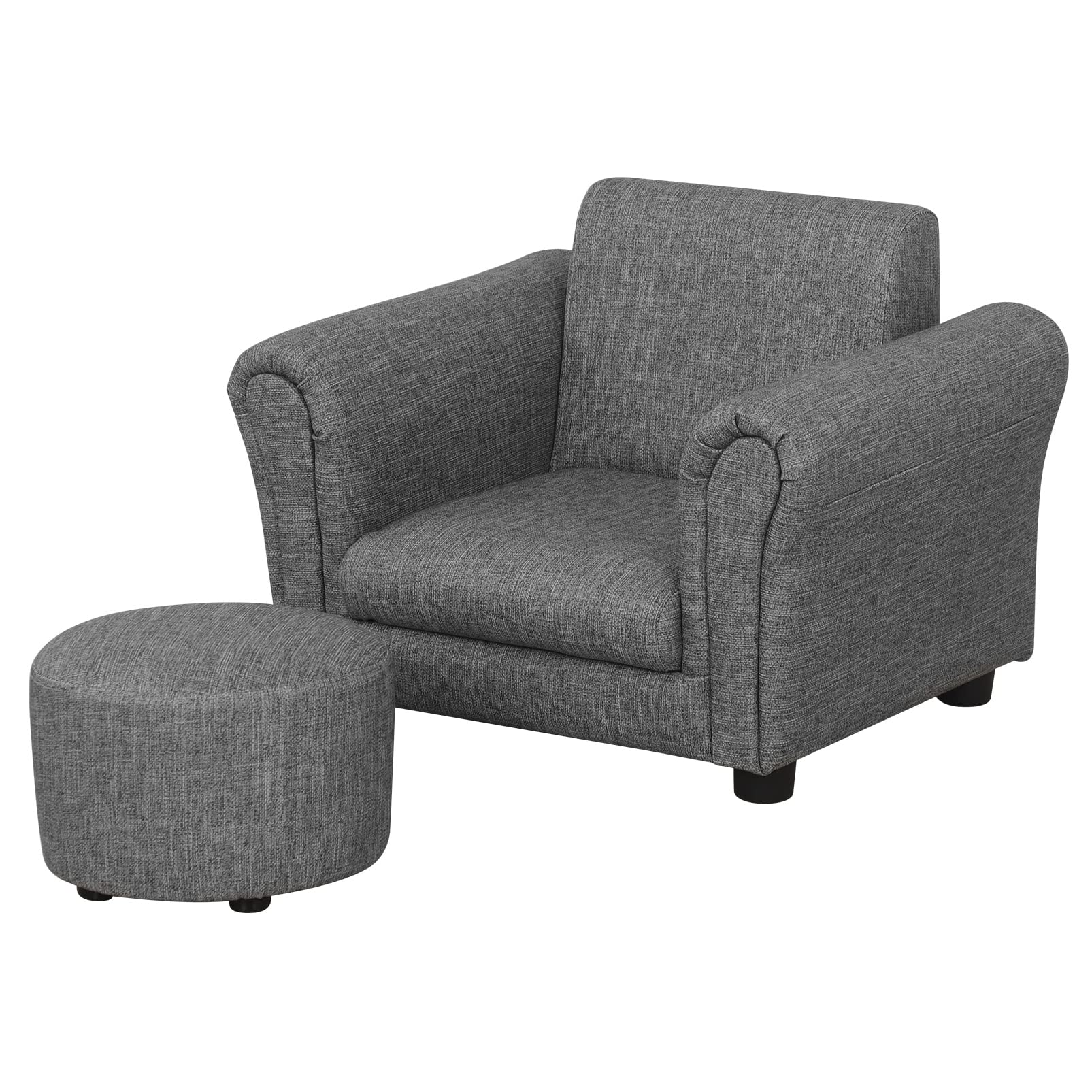 Getifun Kids Sofa Chair with Footstool - PVC Leather Toddler Couch with Sturdy Plastic Legs, Upholstered Children's Armchair for Kids Under 4 Years Old, Single Seat with Stool (Gray) - Perfect for Playrooms, Bedrooms & Nursery Decor