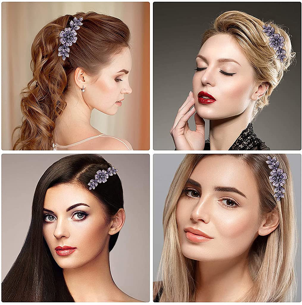 MAYCREATE® Women's Floral Hair Clips - Crystal Hair Barrettes, Comb Pins & Slide Clips for Girls & Bridal Hair Accessories (Dark Purple, 1Pc) - Perfect for Weddings, Parties & Everyday Styling