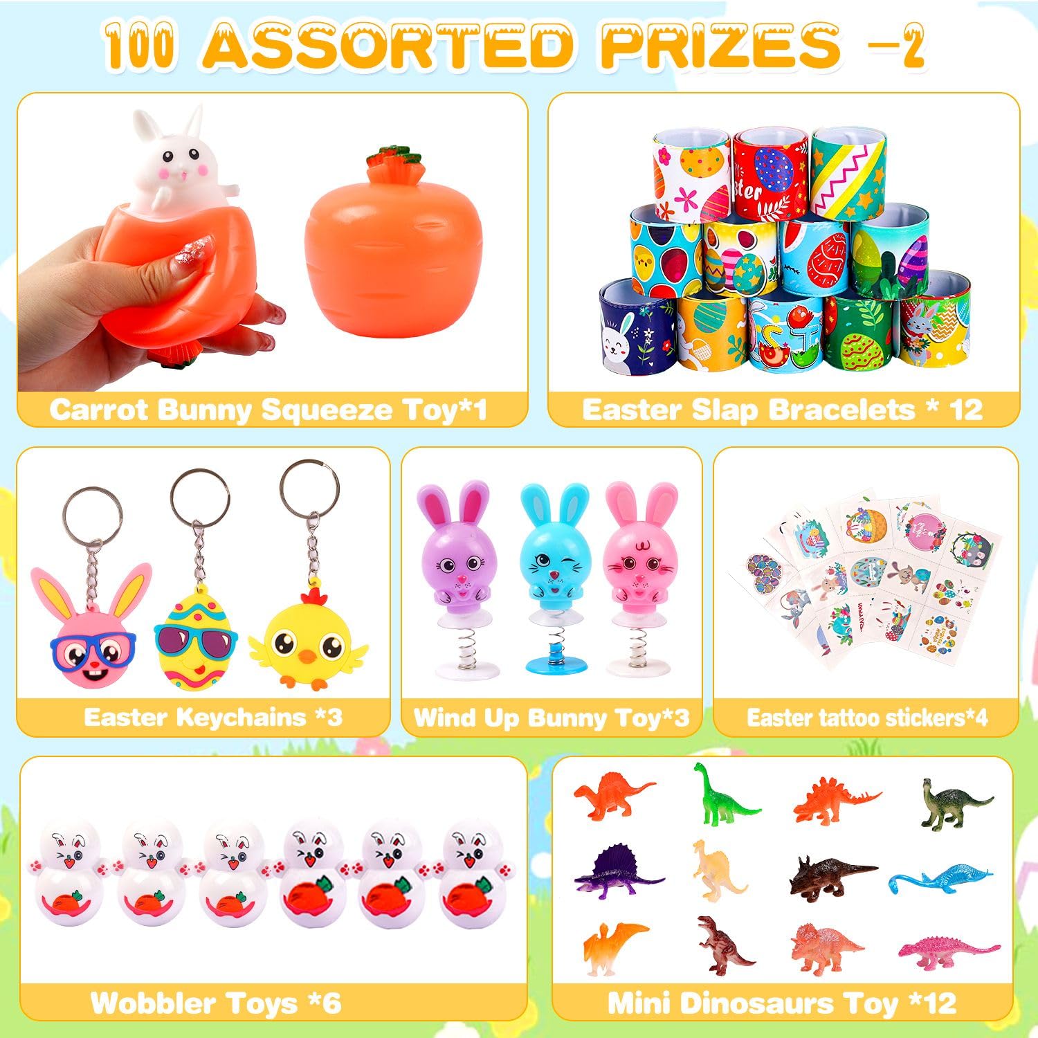 100-Pack Easter Egg Fillers & Basket Stuffers for Kids - Squishy Toys, DIY Eggs, Cars, Bracelets, Bunny Maze - Perfect for Easter Gifts, Classroom Prizes, Egg Hunts & Party Supplies