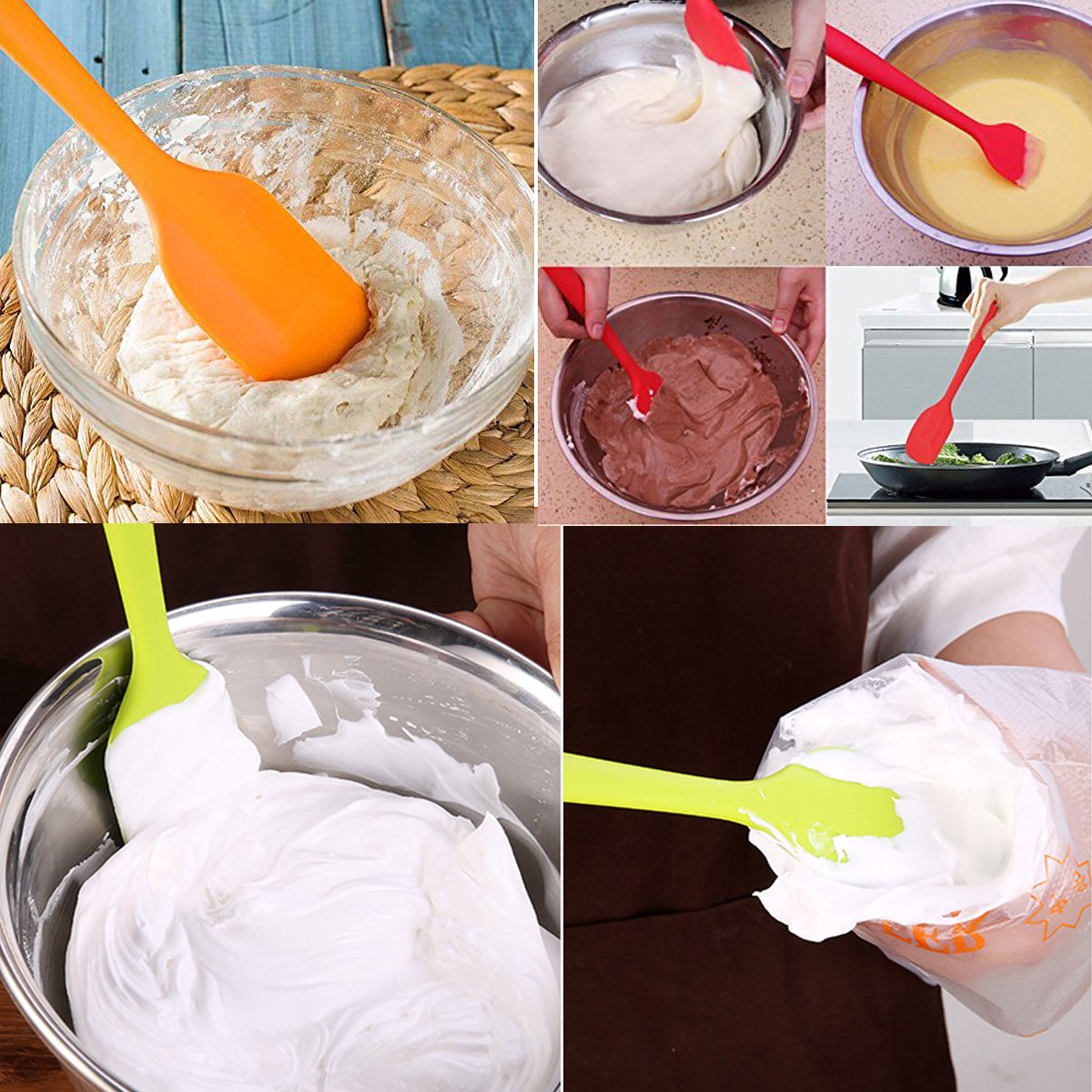 8.5 Inch Silicone Spatulas Set of 3 - Heat Resistant One-Piece Baking Spatula for Mixing, Cooking, Baking - Perfect for Cake Decorating, Cookie Dough, and Kitchen Utensils