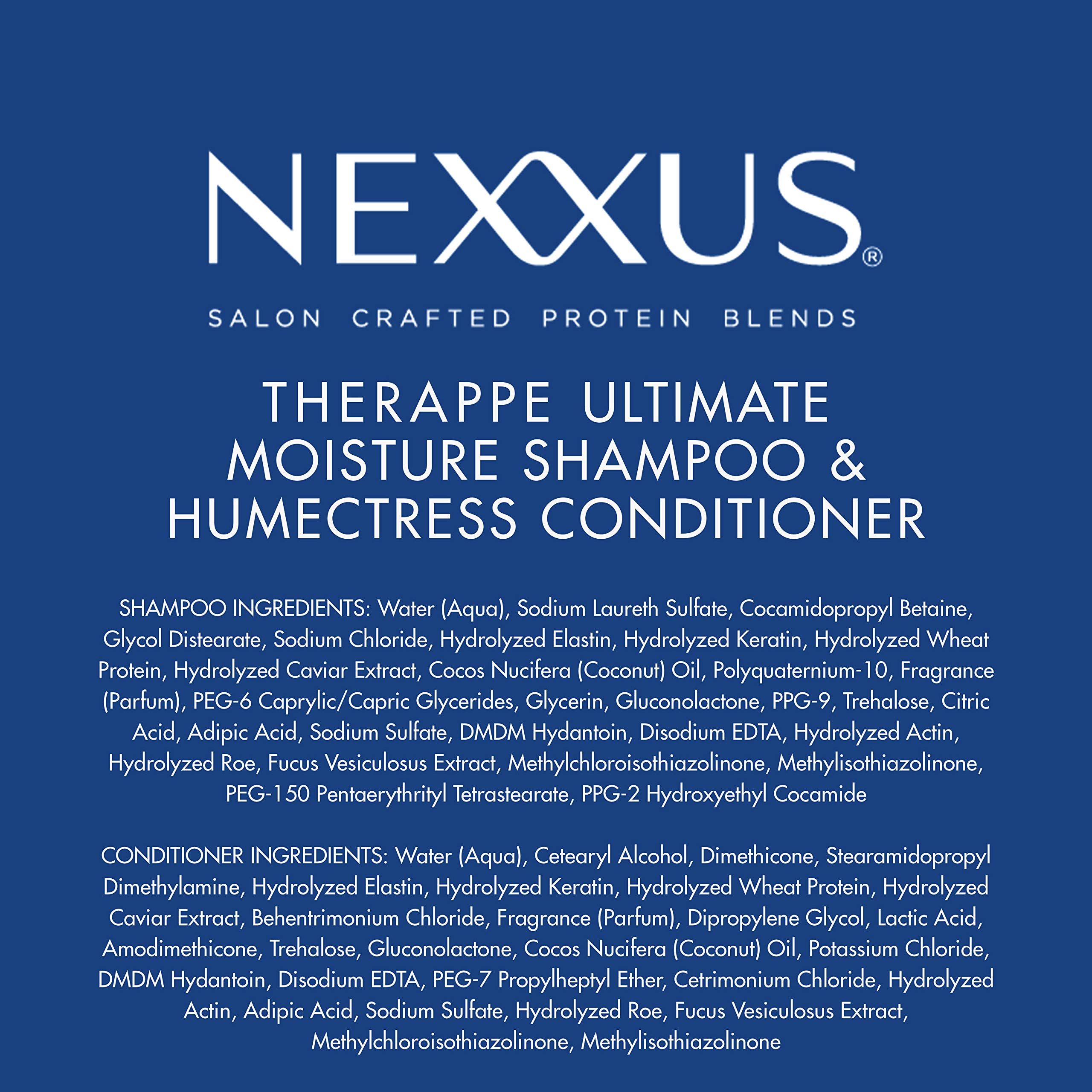 Nexxus Therappe Humectress Shampoo and Conditioner Set for Dry Hair - 33.8 oz (2 Count) - Silicone-Free with Caviar Complex & Elastin Protein - Deep Moisturizing Hair Care - Perfect for Damaged, Frizzy Hair at Home or Salon Use
