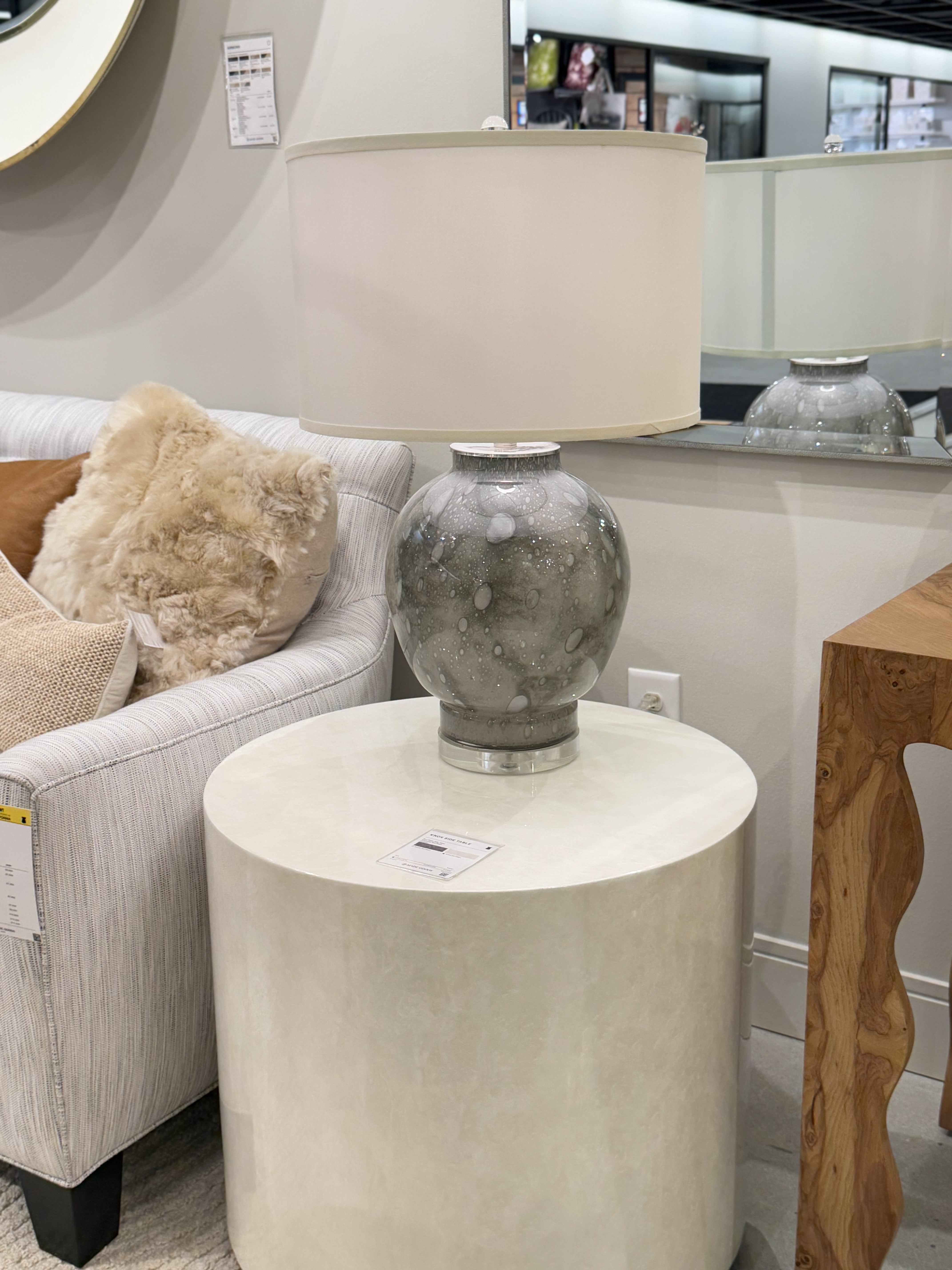 Elegant Gray Hand Blown Glass Table Lamp - Modern Home & Office Decor Lighting for Living Room, Bedroom, or Study
