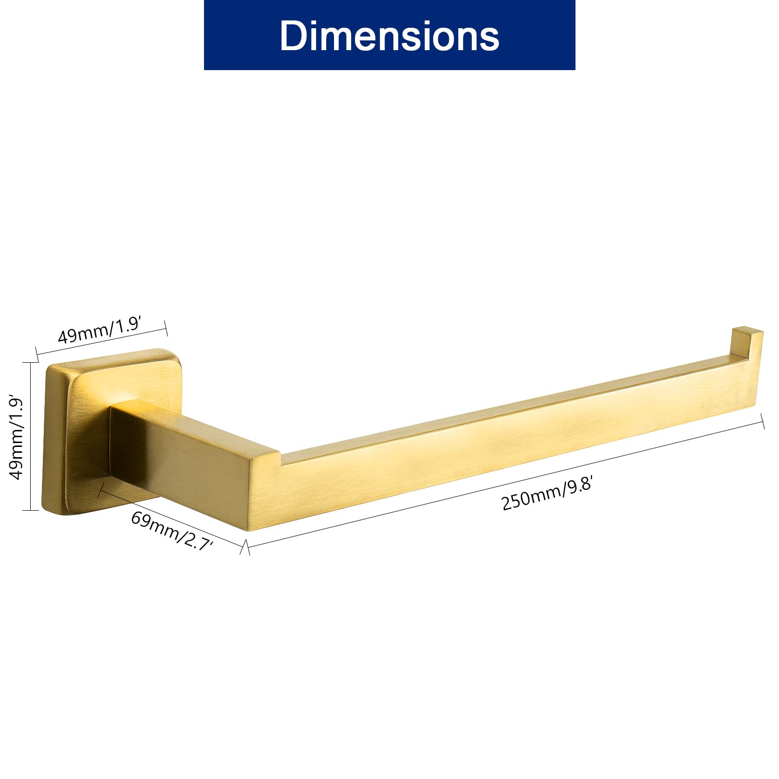 Premium SUS304 Stainless Steel Square Hand Towel Holder - Rustproof Wall Mounted Towel Ring for Bathroom & Kitchen - Contemporary Brushed Gold Bath Accessory - Perfect for Modern Home Decor & Spa-Like Experience