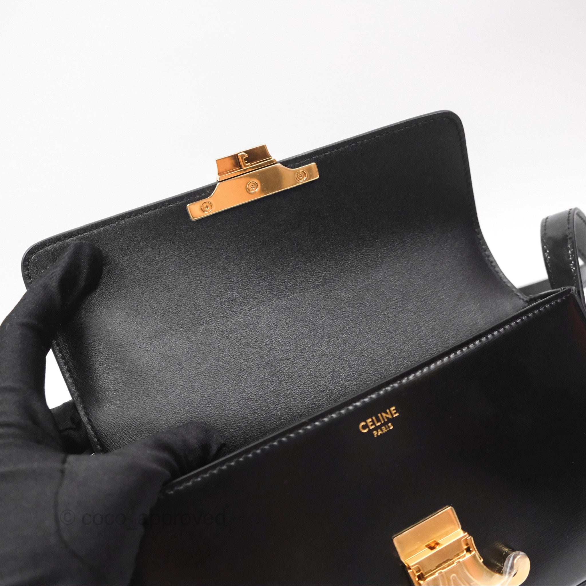 Celine Triomphe Shoulder Bag in Black Calfskin Leather - Luxury Crossbody Purse for Women, Perfect for Work, Date Night & Travel