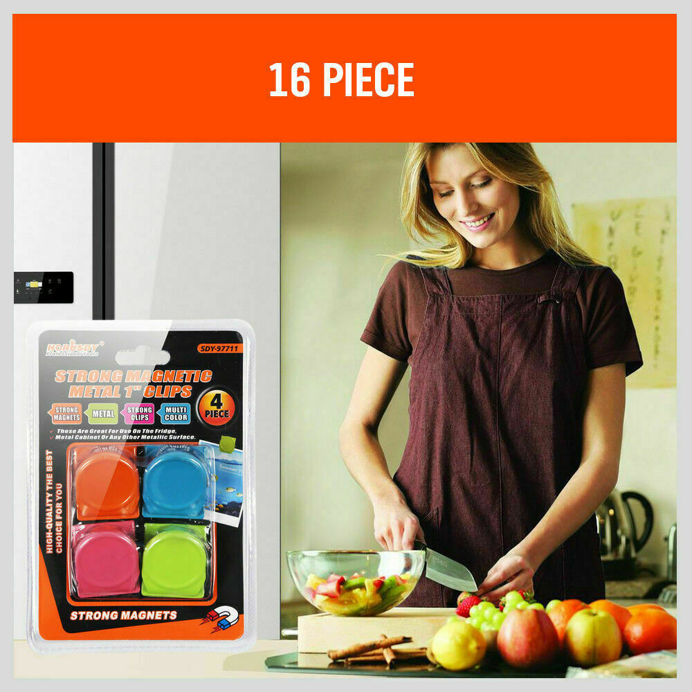 16-Piece Magnetic Spring Clips - Strong Refrigerator Magnets for Notes, Photos & Reminders - Perfect for Kitchen, Office & Dorm Organization