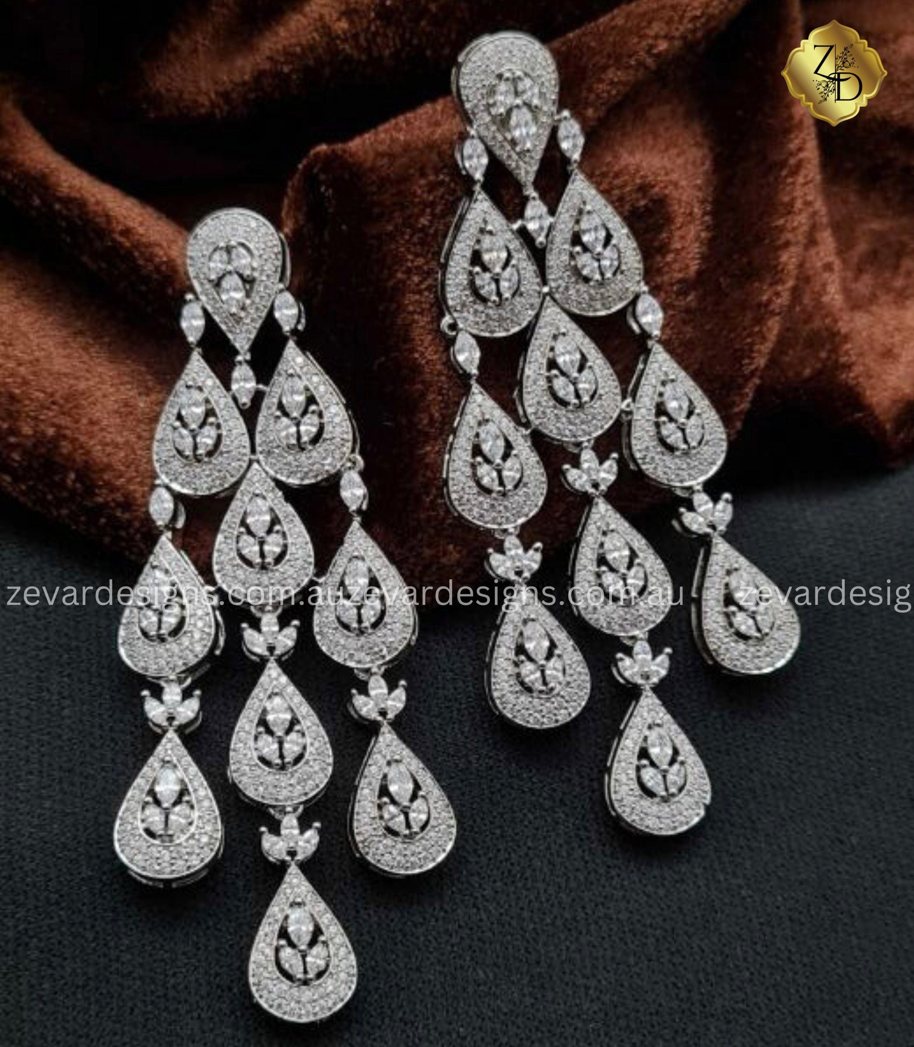 Zirconia Studded Drop Earrings for Women - Elegant Dangle Earrings for Parties, Weddings & Special Occasions