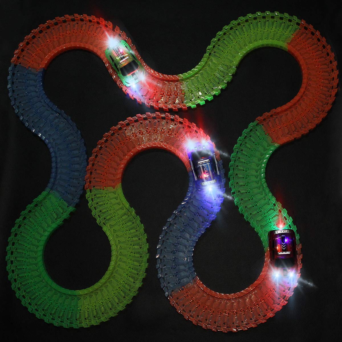 Magic Tracks Glow in the Dark Replacement Cars - 3 Pack Battery Powered LED Snap N Glow Race Cars with Flex Track, Compatible with Most Kids' Car Track Sets | Perfect for Nighttime Races & Indoor Playtime