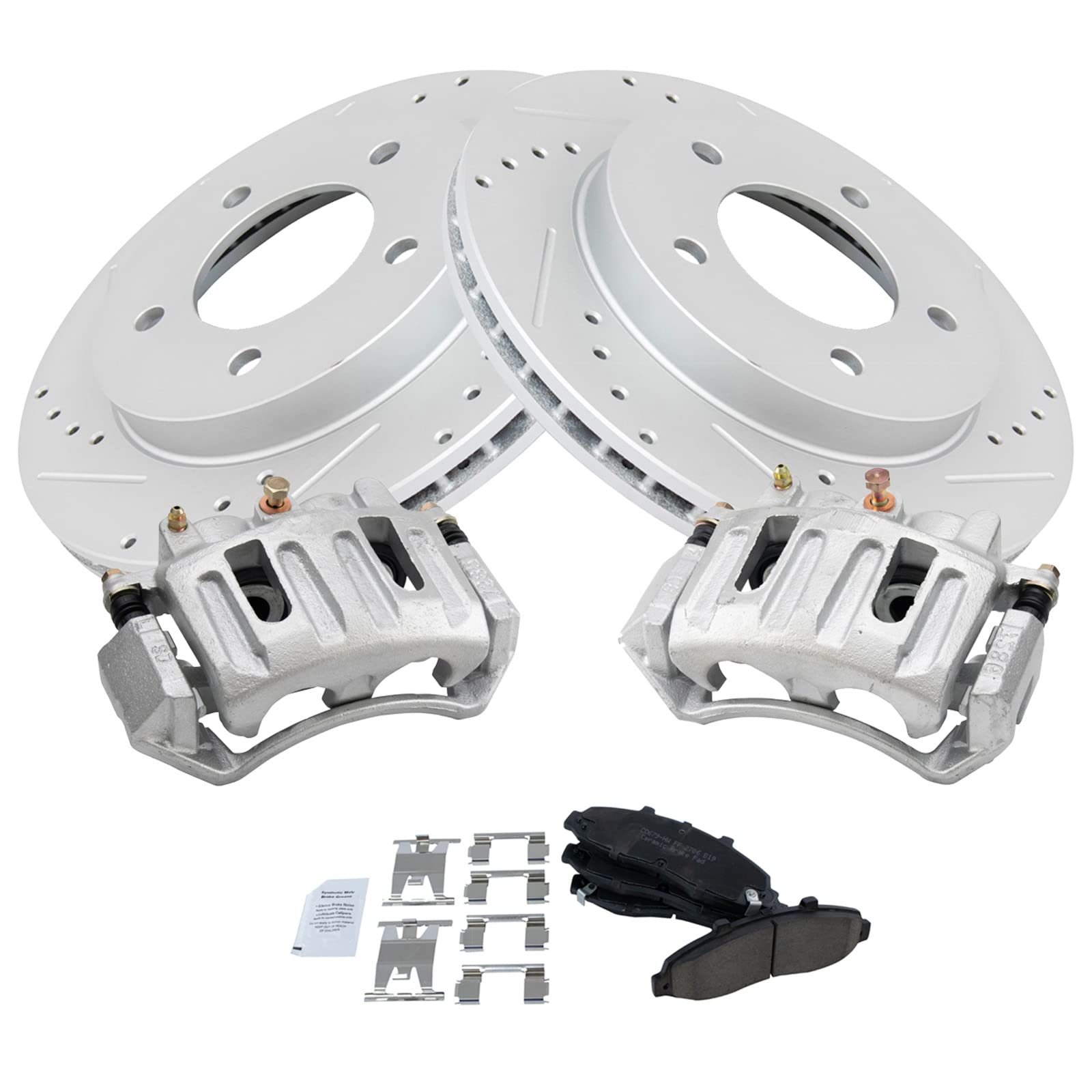 TRQ Front Performance Brake Pad & Rotor Kit - Ceramic Vented Premium G-Coated Brake Caliper Set - Compatible with 1997-2001 Ford F-150 - Perfect for Off-Roading, Towing & Heavy-Duty Use