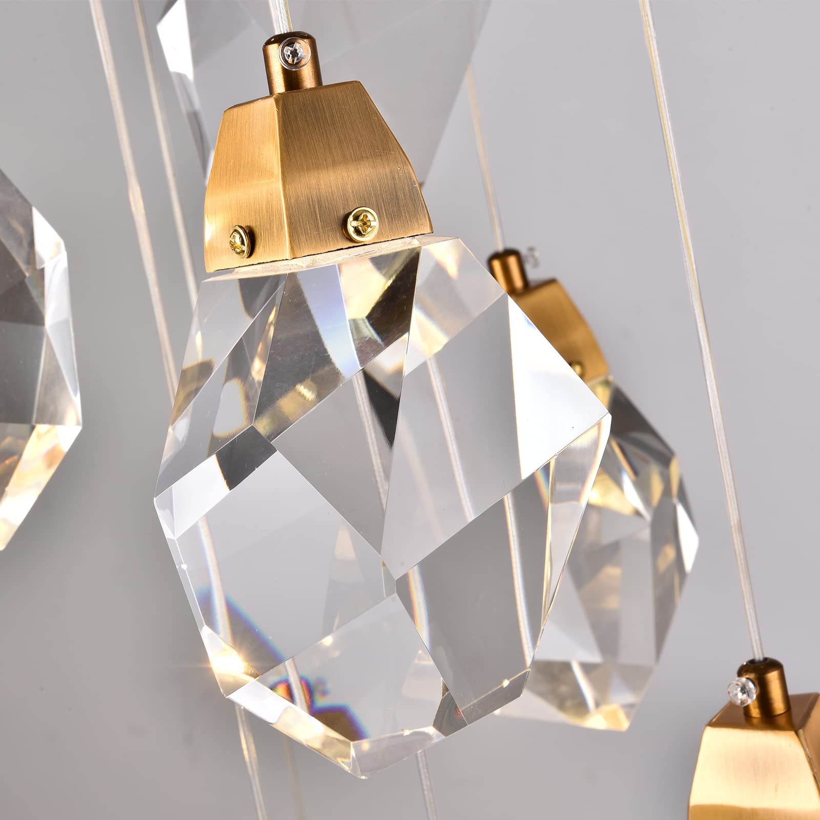 7-Light Modern Brass Crystal Chandelier - 21W Dimmable LED Diamond Pendant Light Fixture for Living Room, Dining Room | Elegant Ceiling Lighting for Home Decor & Special Occasions